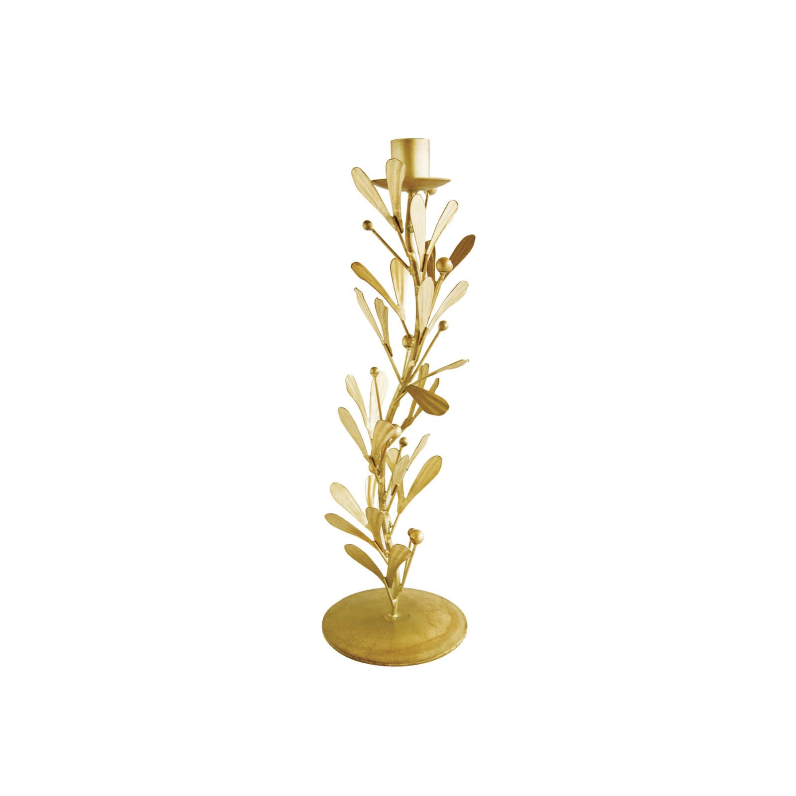Hello Honey® 12.5" Distressed Pewter Finish Metal Taper Candleholder with Leaves & Berries