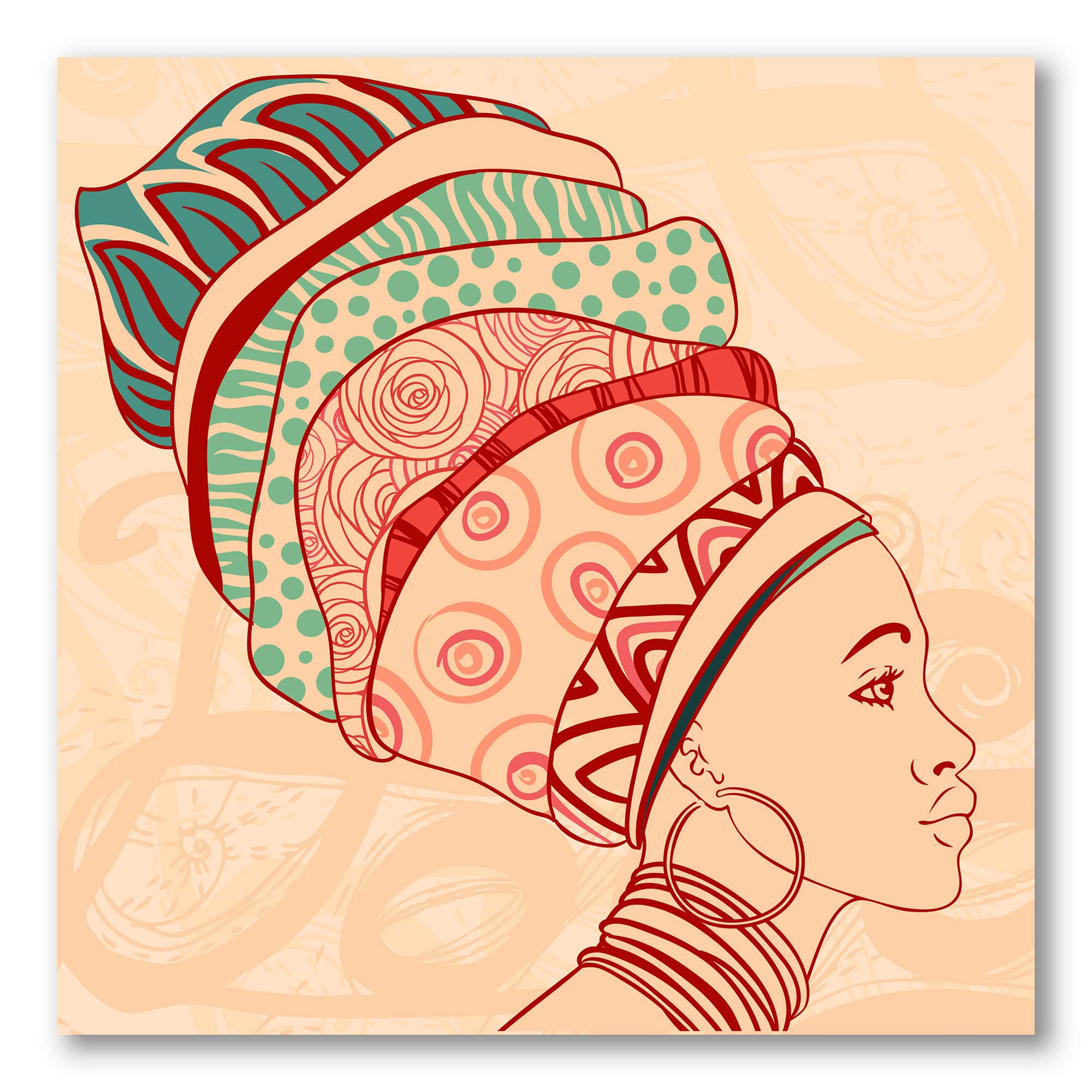 Designart - African American Woman with Turban II - Modern Canvas Wall Art Print