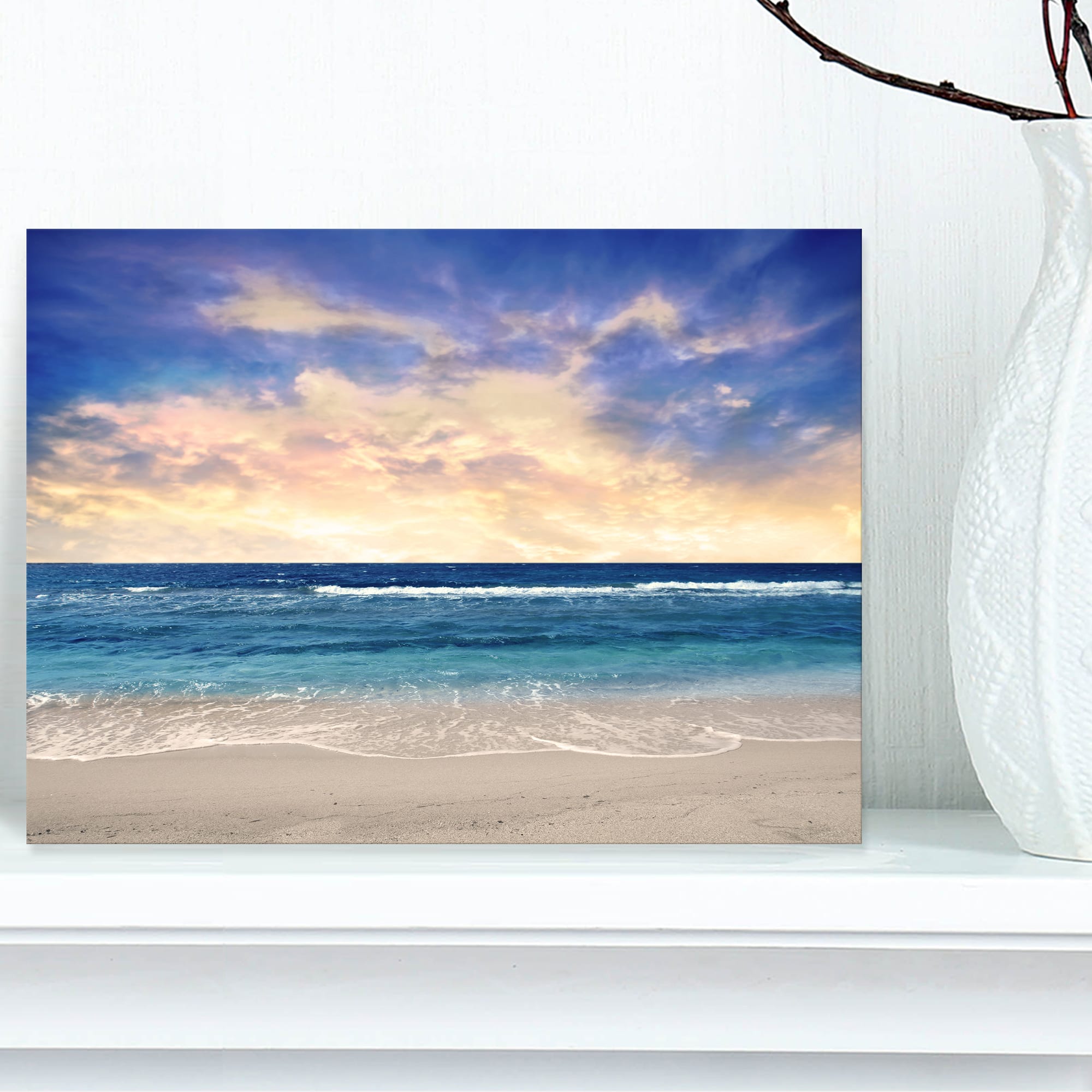 Designart - Clear Blue Sky and Ocean at Sunset - Extra Large Seascape Art Canvas