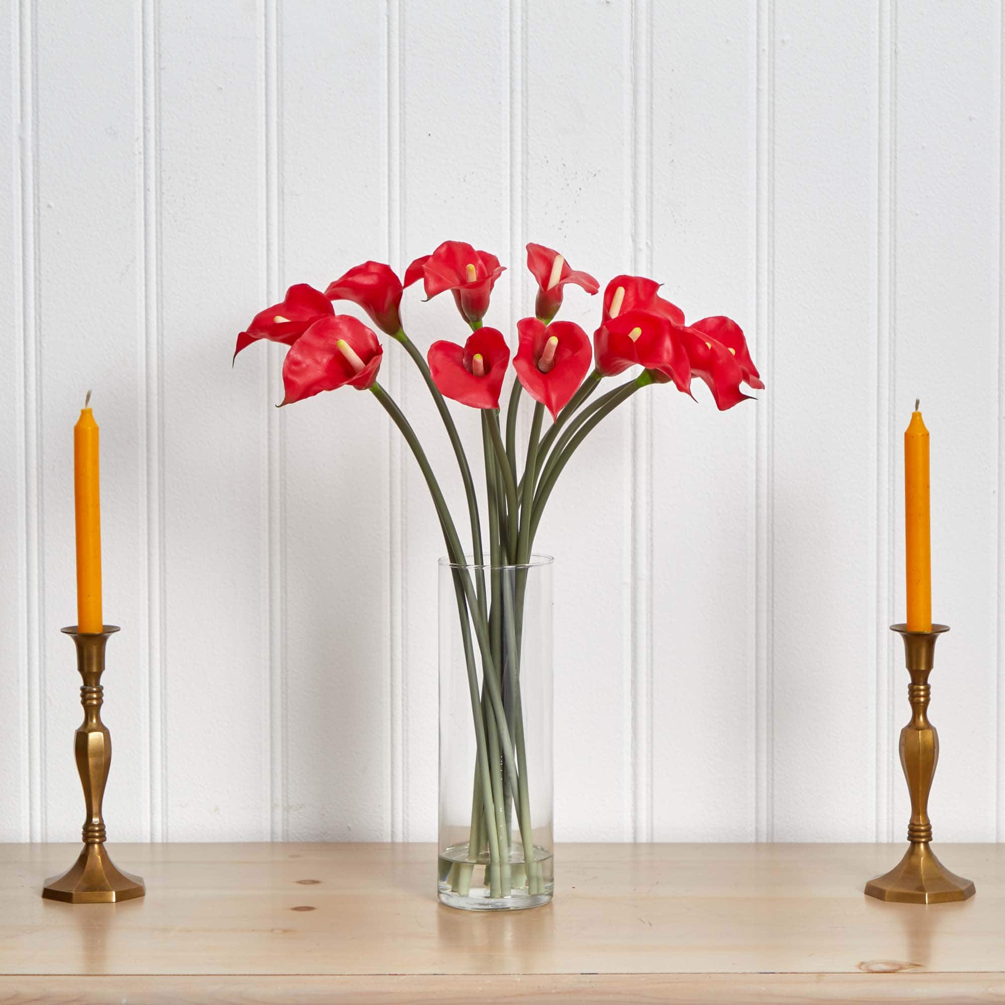 20" Mini Calla Lily Arrangement in Tall Vase, Red