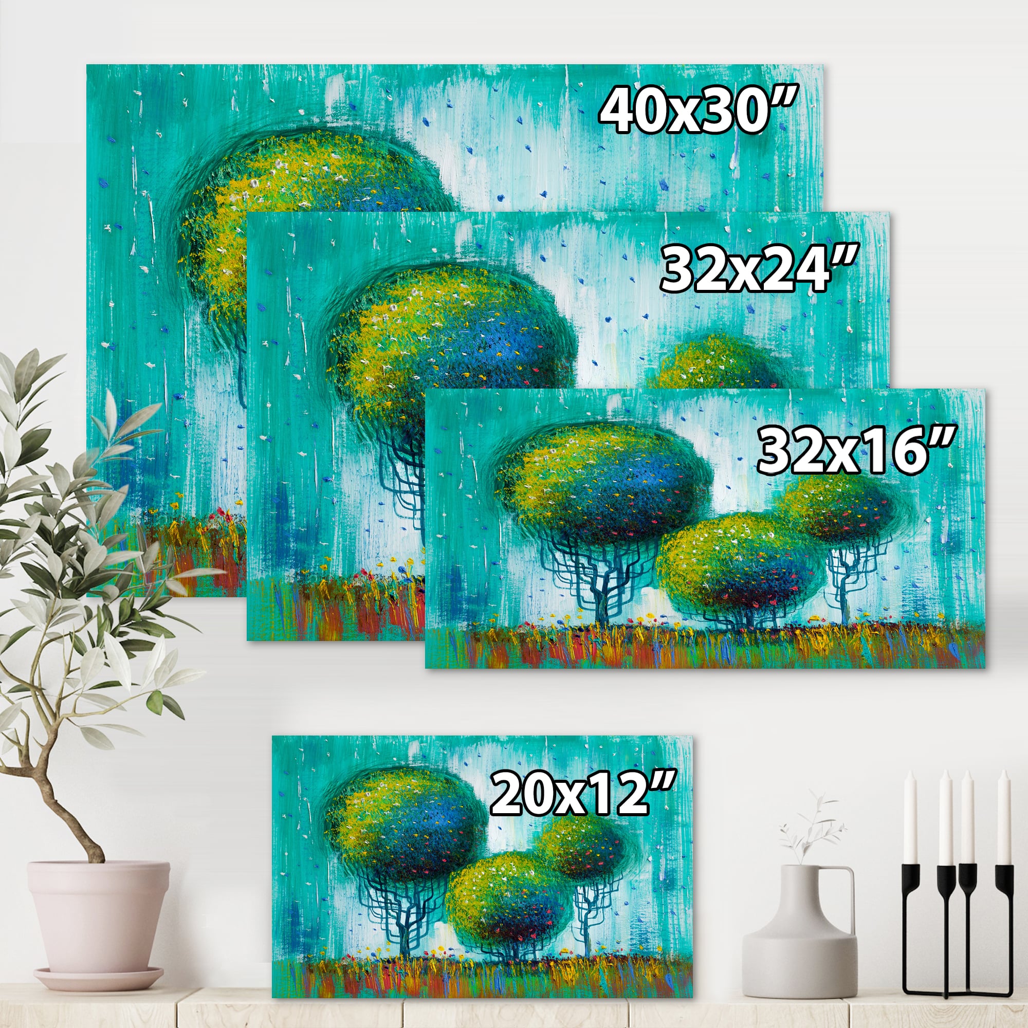 Designart - Colourful Trees Impressionist Landscape II - Modern Canvas Wall Art Print