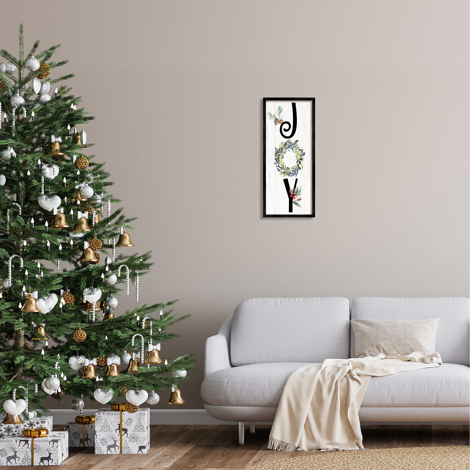 Stupell Industries Joy Seasonal Botanical Wreath Framed Giclee Art