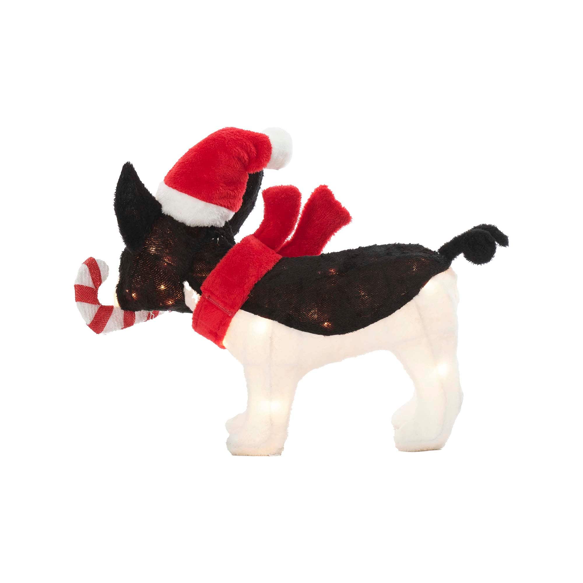 22" Plush Bulldog with Candy Cane Figurine