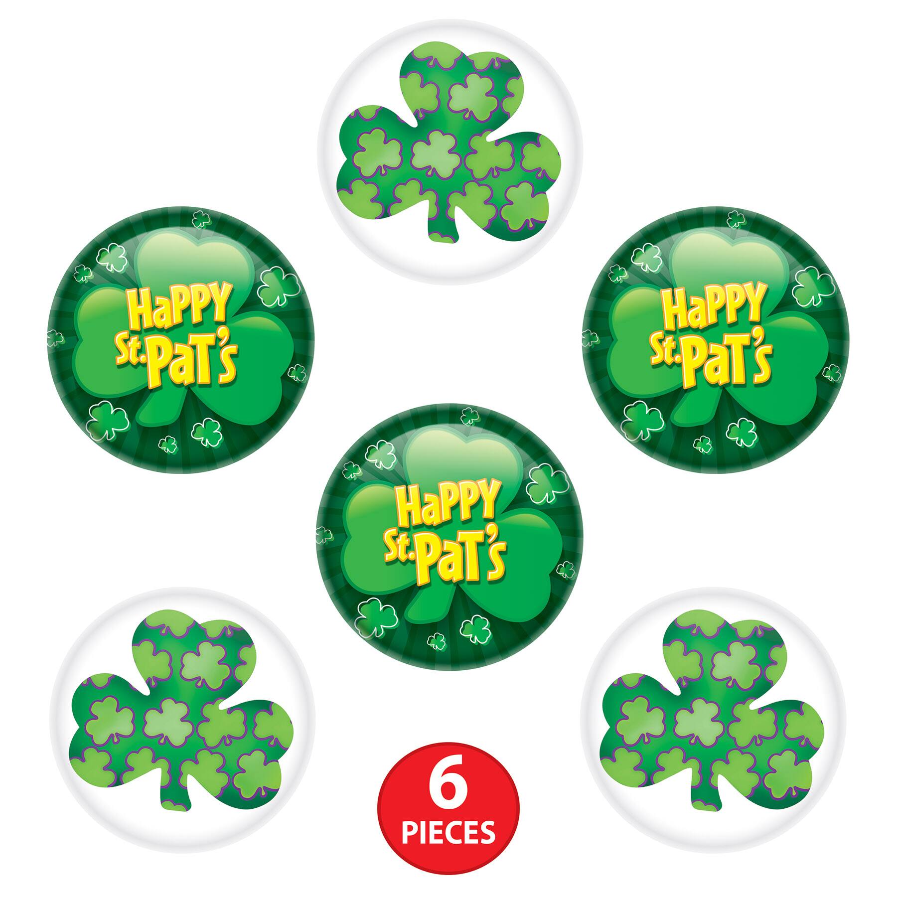 Beistle 2" St. Patrick's Day Buttons, 3 Packs of 2