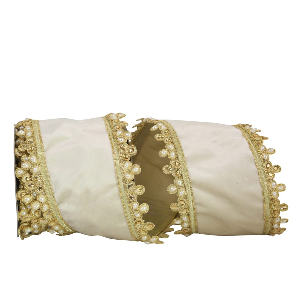 JAM Paper 4" x 5yd. Ivory & Gold Pearl Jewels Wired Plush Velvet Ribbon