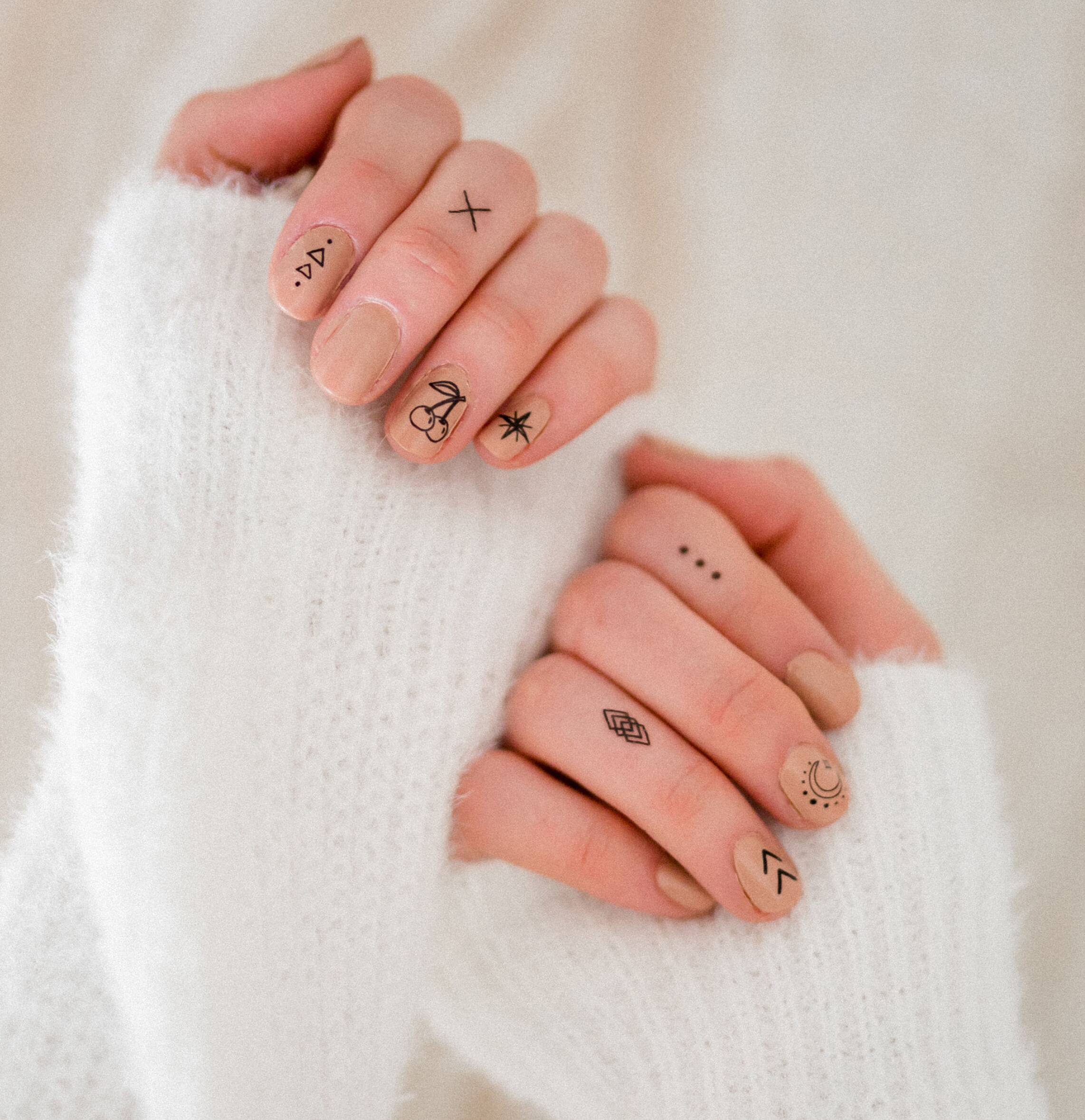 Inked by Dani B&W Nail Pack Hand Drawn Temporary Nail Art Tattoos