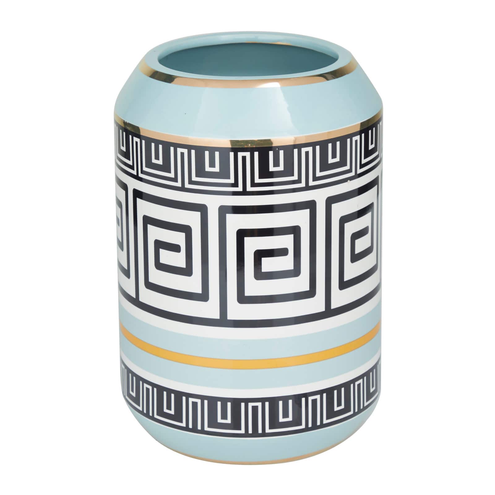 Teal Stoneware Modern Vase, 11" x 8" x 8"