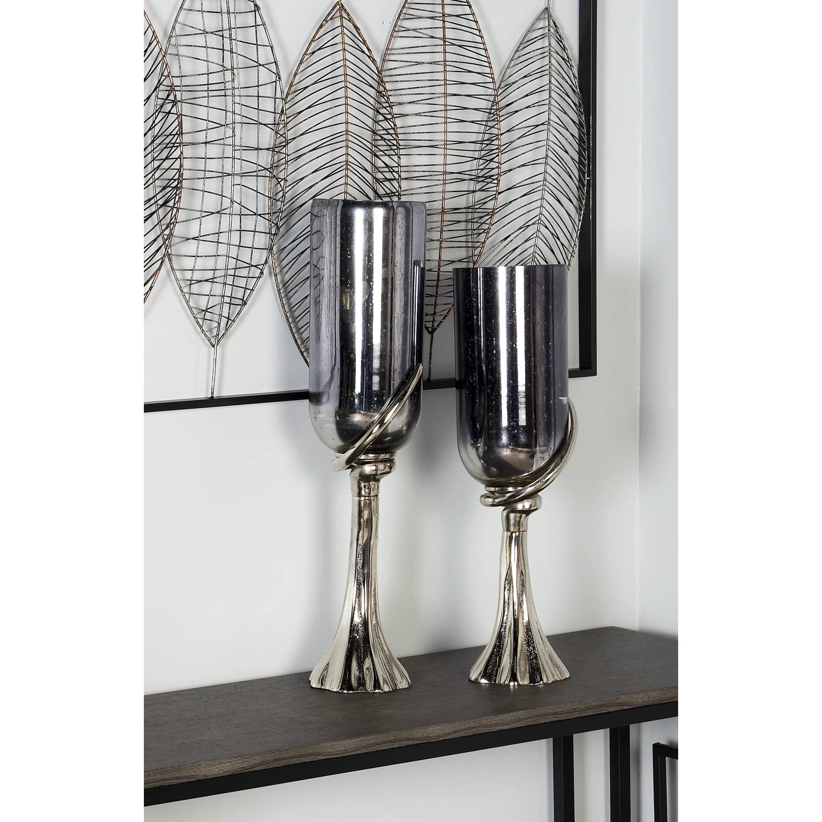 26" Black Glass & Aluminum Modern Candlestick Holder