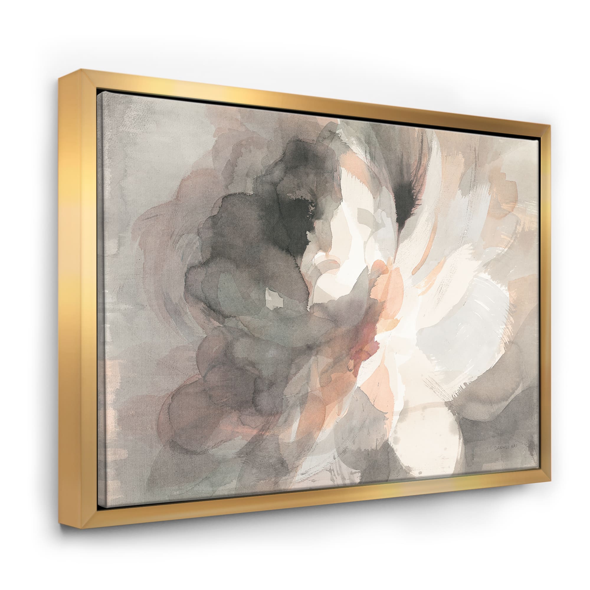 Designart - Abstract Peony Grey - Pink Modern Canvas in Gold Frame