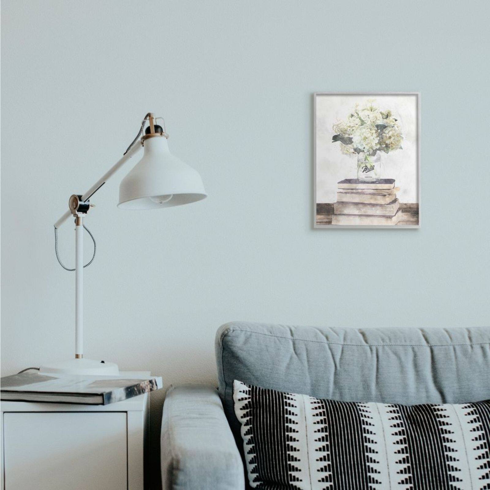 Stupell Industries White Hydrangeas on Books Gray Framed Wall Art
