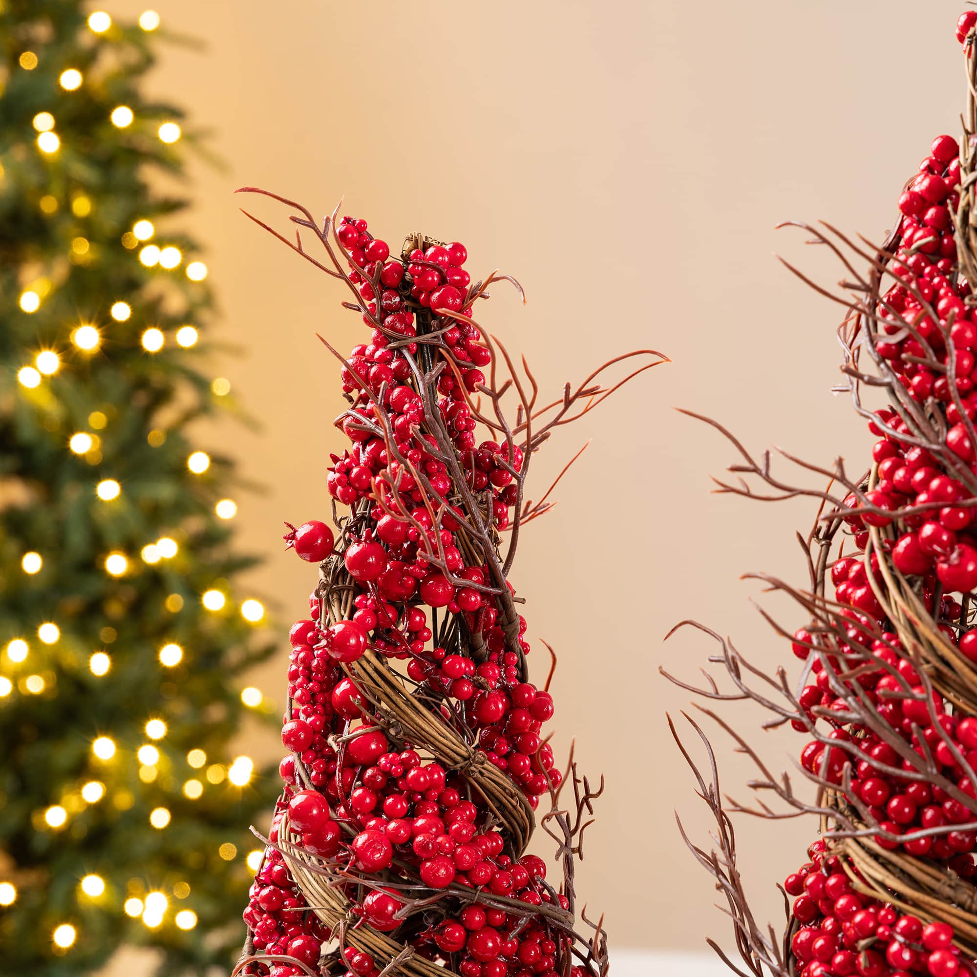 Glitzhome® Set of 2 24"/16" Christmas Red Berry Rattan Table Tree