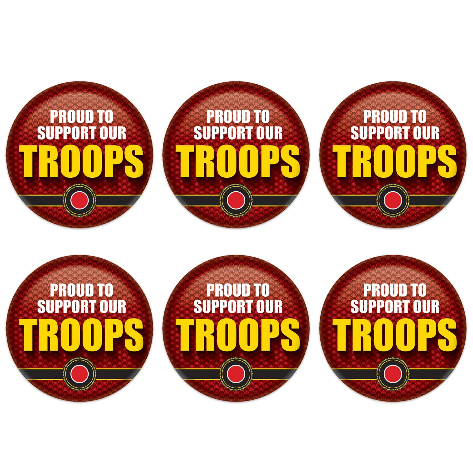 Beistle 2" Red & Yellow Proud To Support Our Troops Buttons, 6ct.