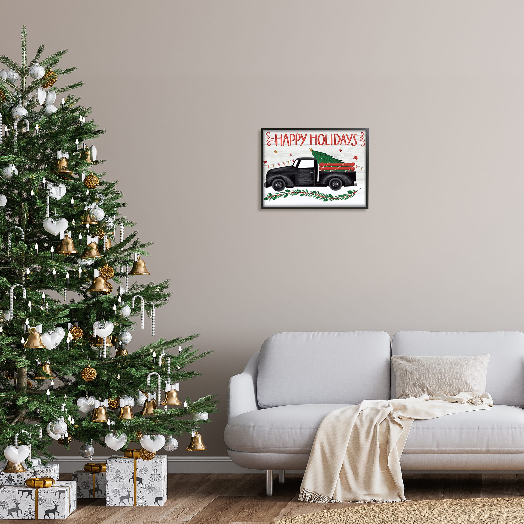 Stupell Industries Happy Holidays Christmas Tree Truck Framed Giclee Art