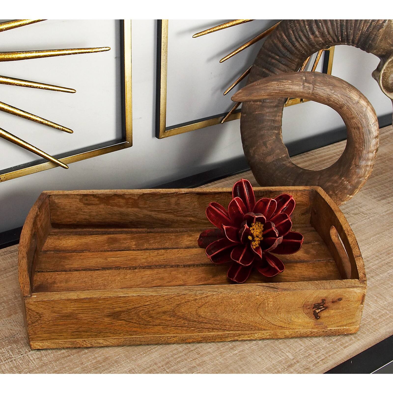 Light Brown Mango Wood Rustic Tray Set