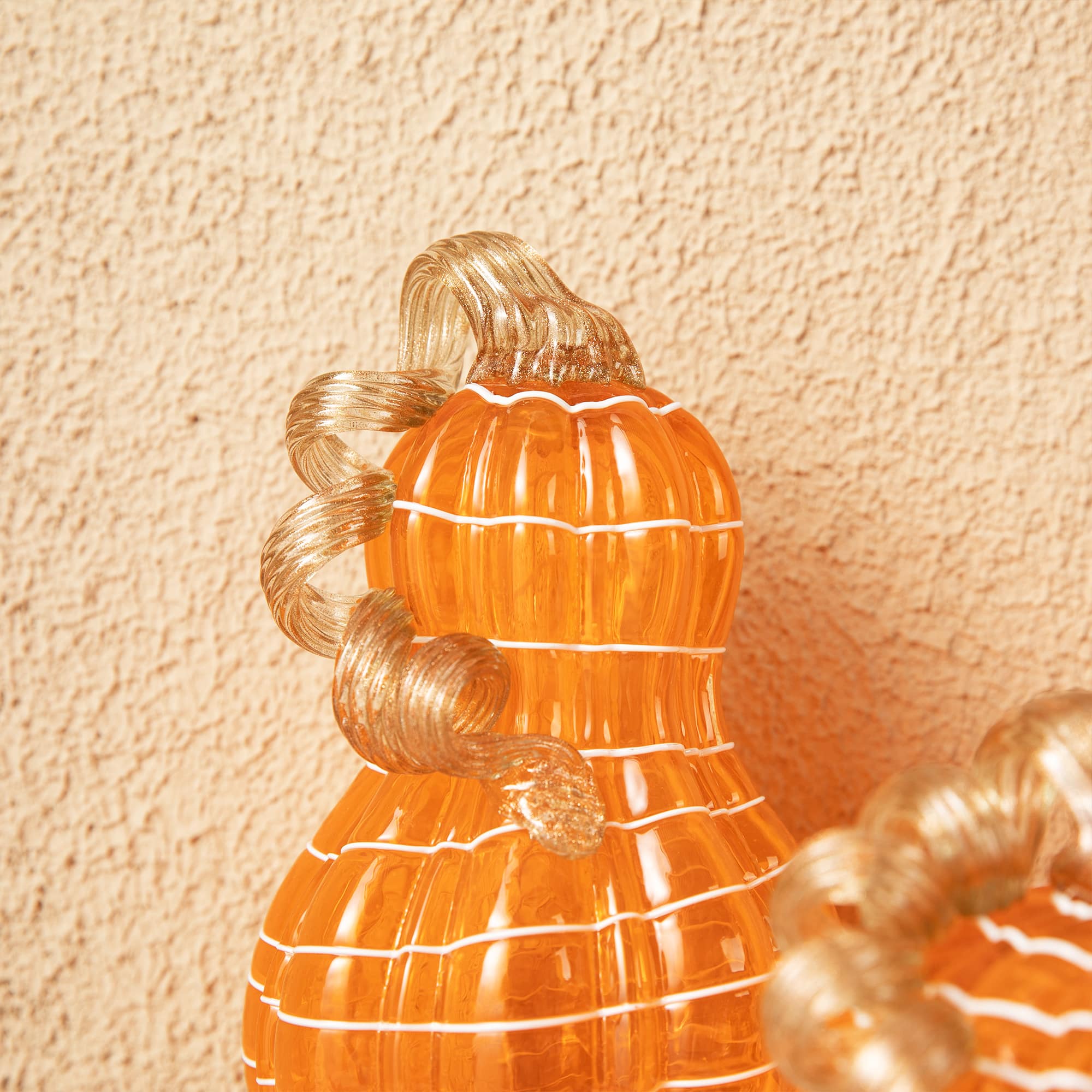 Glitzhome® Orange and White Lines Glass Pumpkin & Gourd Set