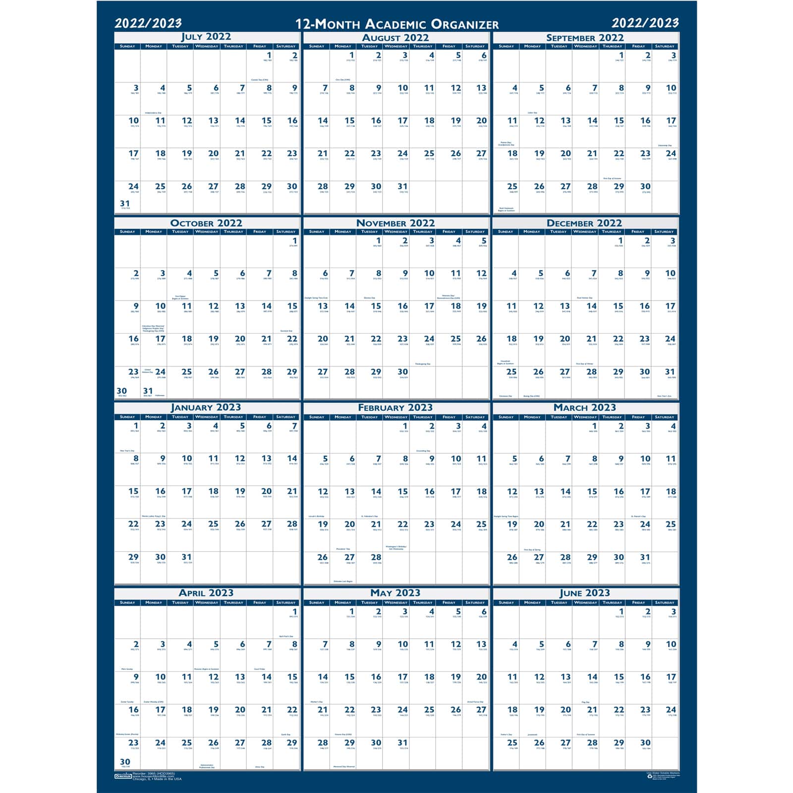 18" x 24" Laminated Reversible Academic Wall Calendar