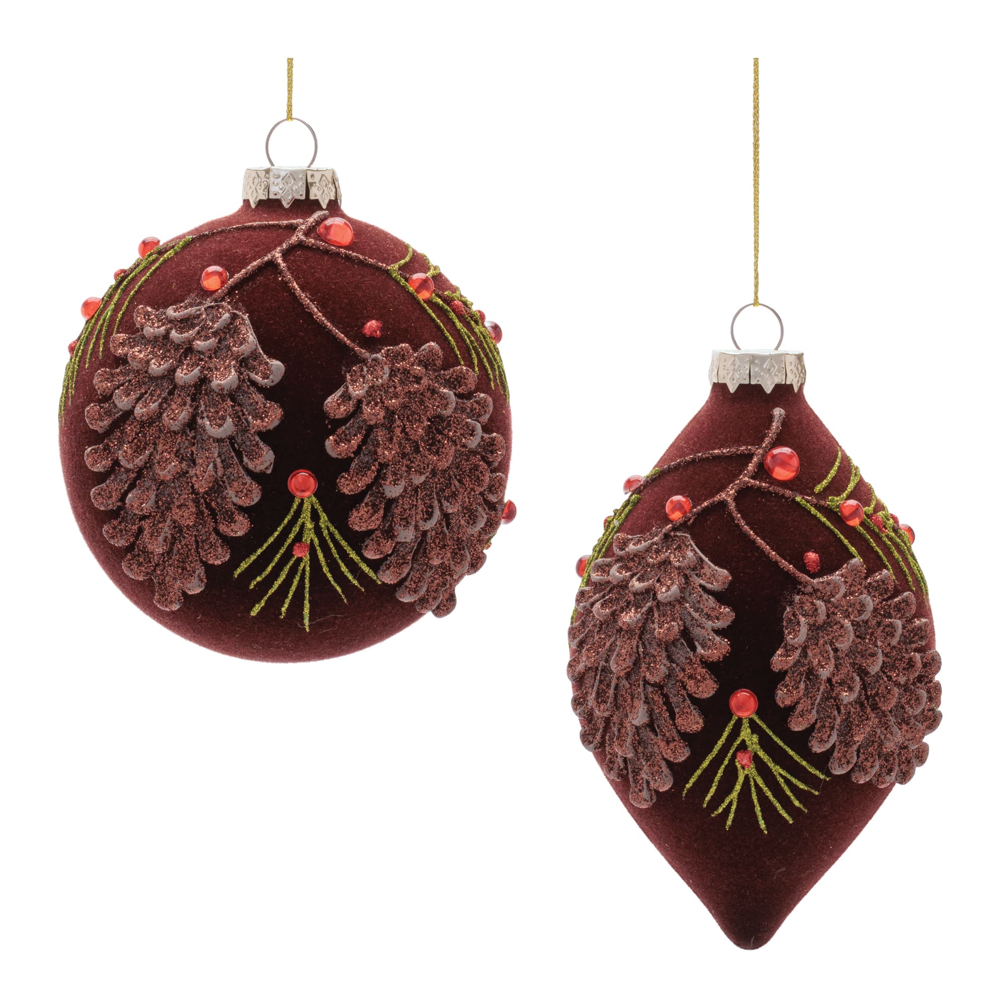 Melrose Brown Ball & Finial Glass Ornament Set