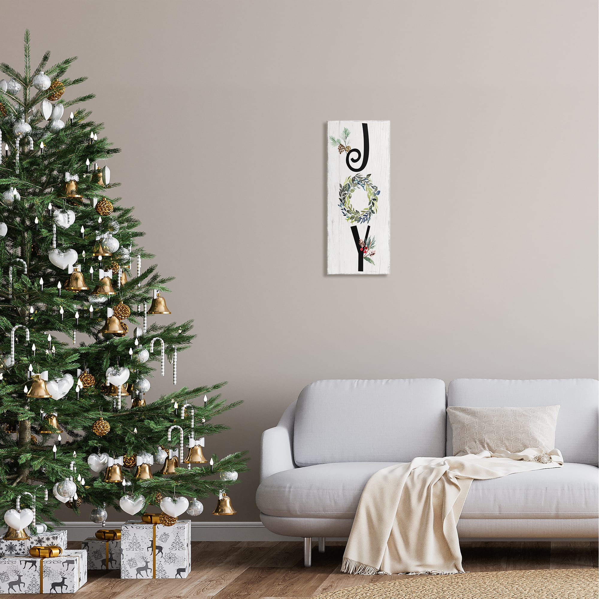 Stupell Industries Joy Seasonal Botanical Wreath Canvas Wall Art