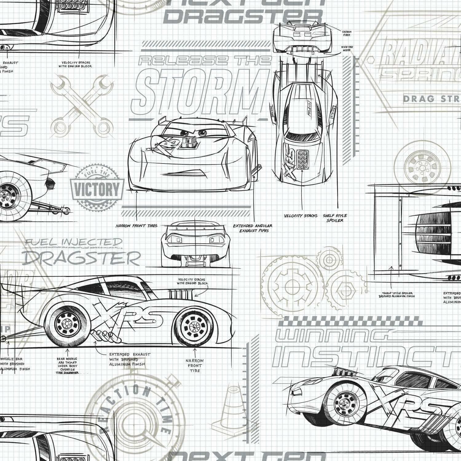 RoomMates Disney Pixar Cars Schematic Peel & Stick Wallpaper