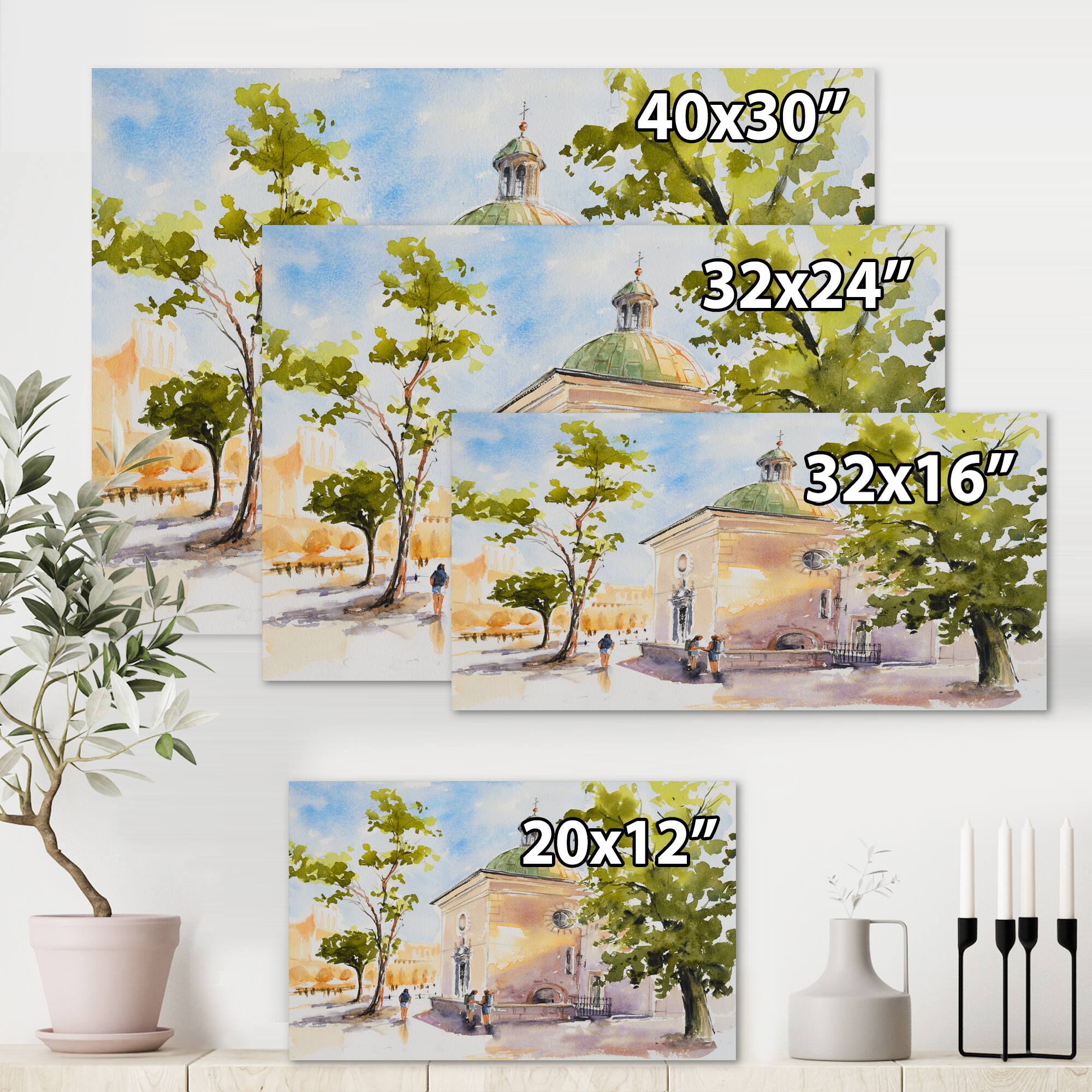 Designart - Rustic Church In The Village - Country Canvas Wall Art Print