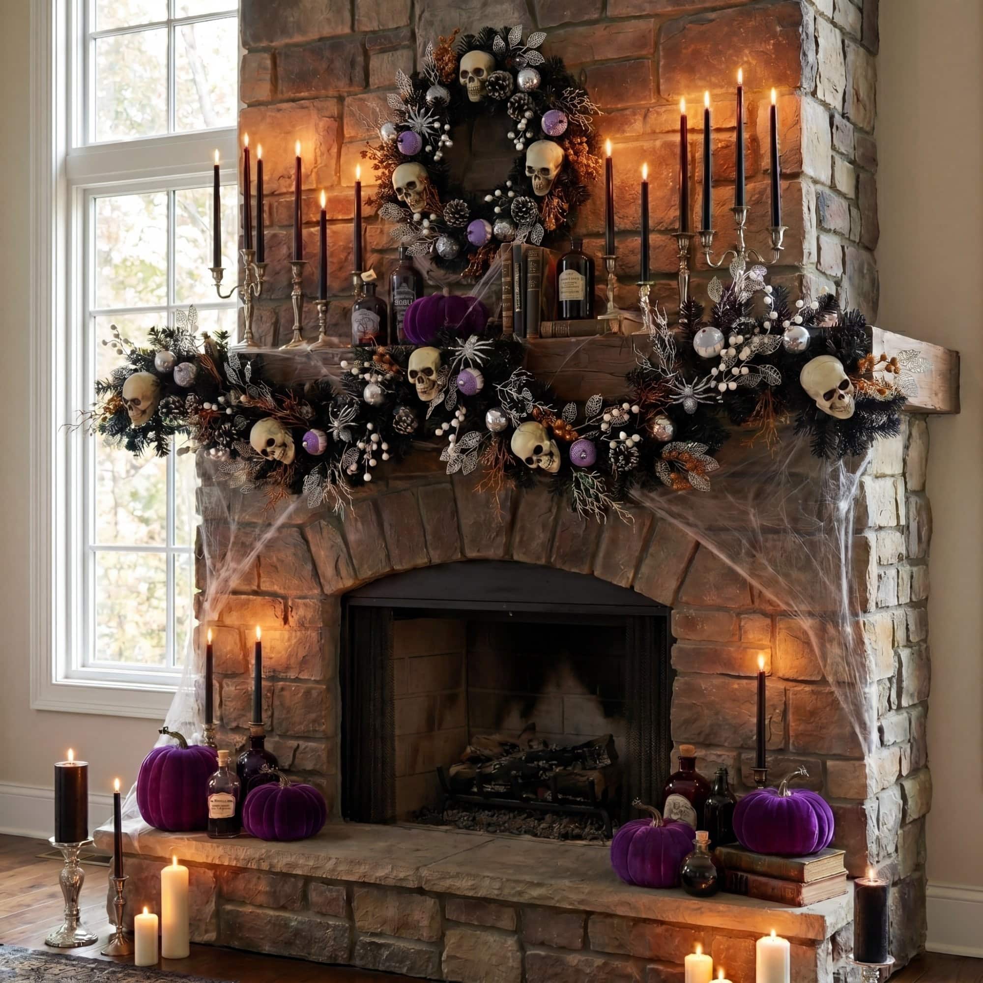 6ft. Artificial Halloween Black Garland with Skulls, Eyeballs & Spiders