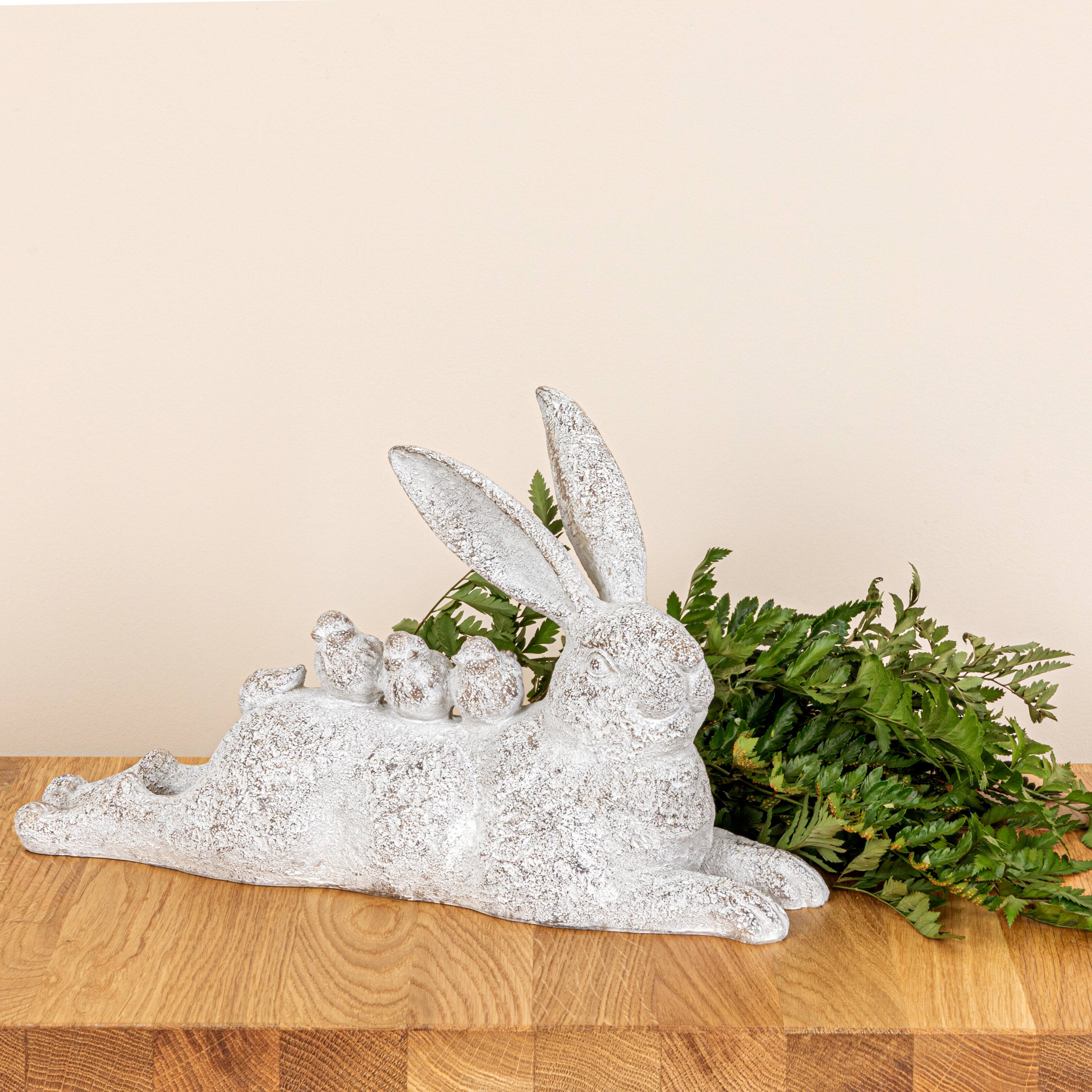 Hello Honey® 16.5" Decorative Resting Rabbit with Birds Figurine
