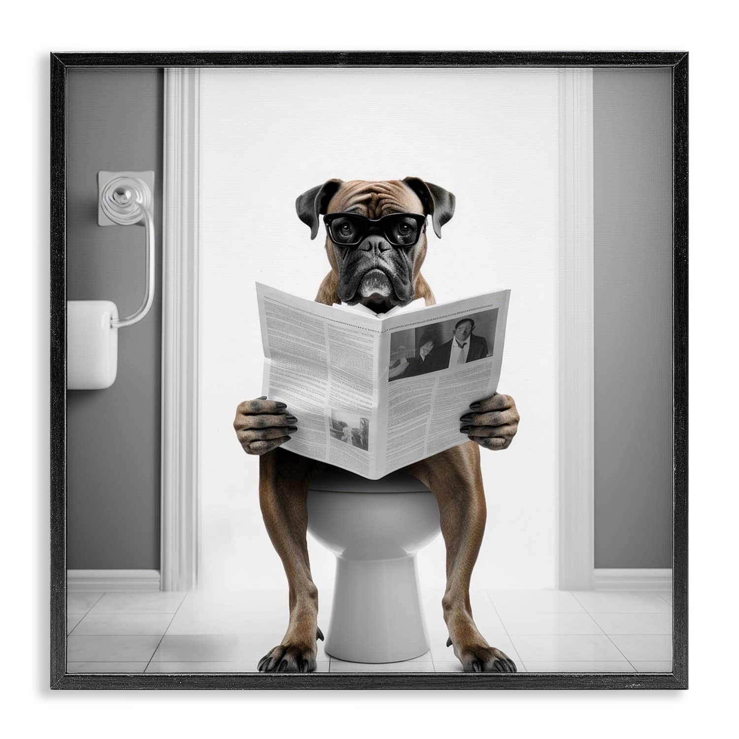 Stupell Industries Boxer Dog & Newspaper Framed Giclee Art