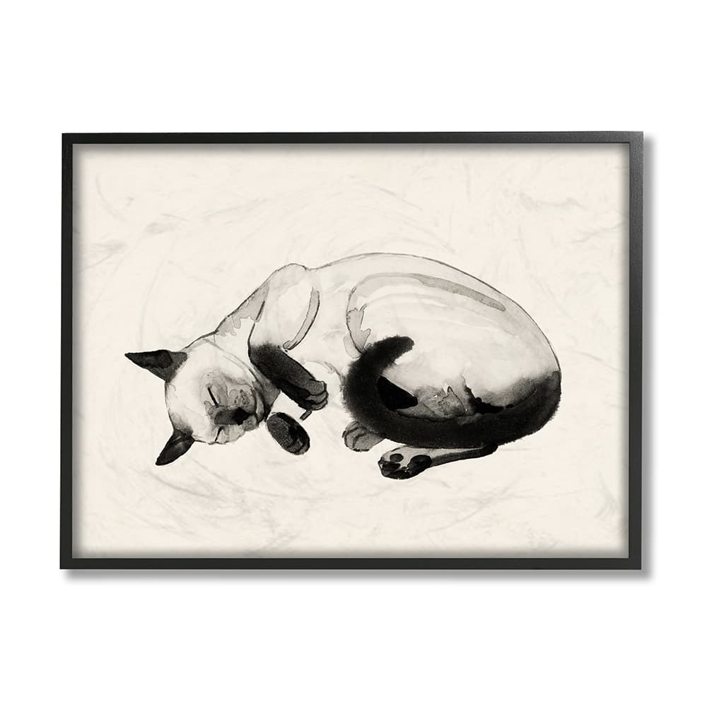 Stupell Industries Siamese Cat Nap Minimal Relaxed Pet in Frame Wall Art
