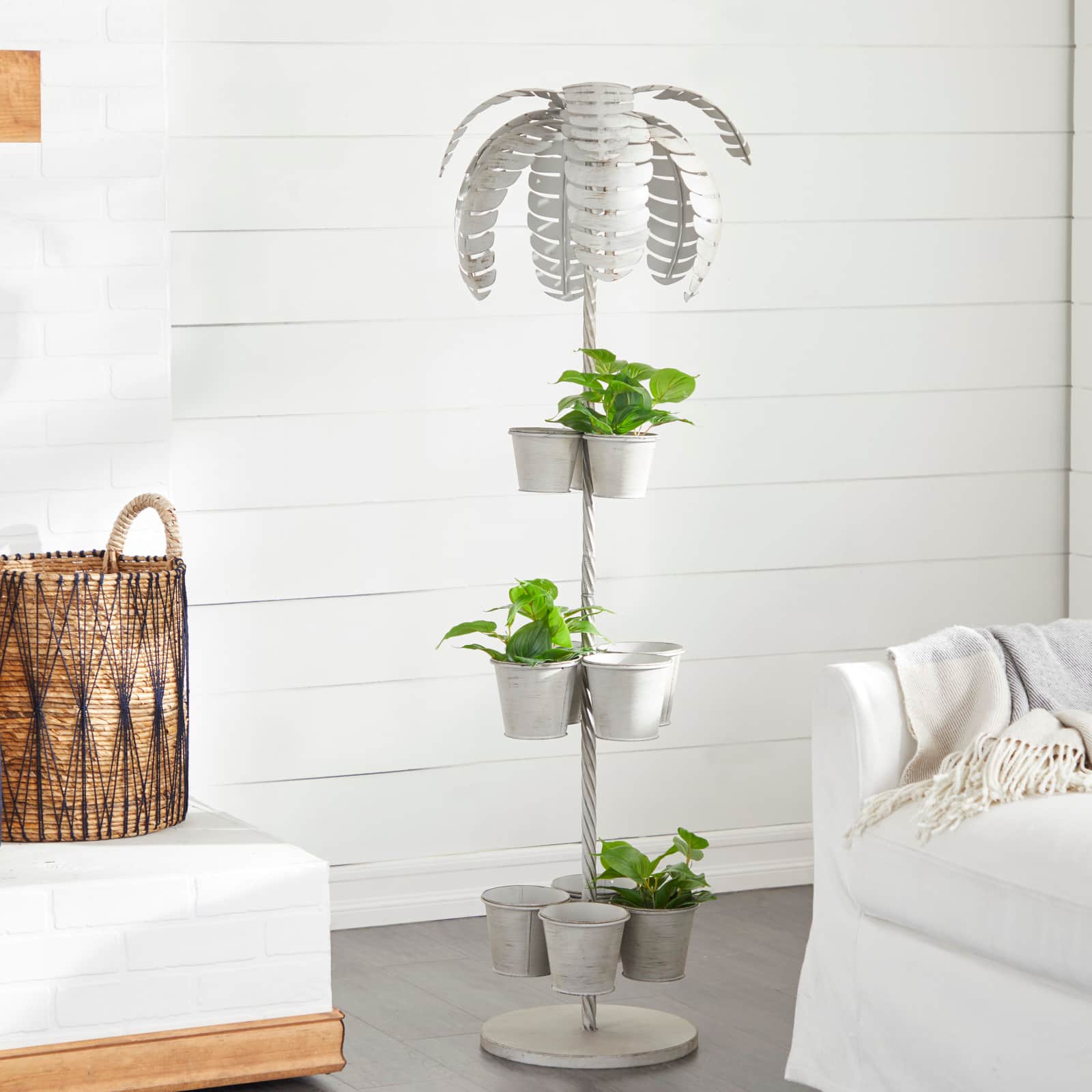 55" Gray Metal Contemporary Palm Tree Planter