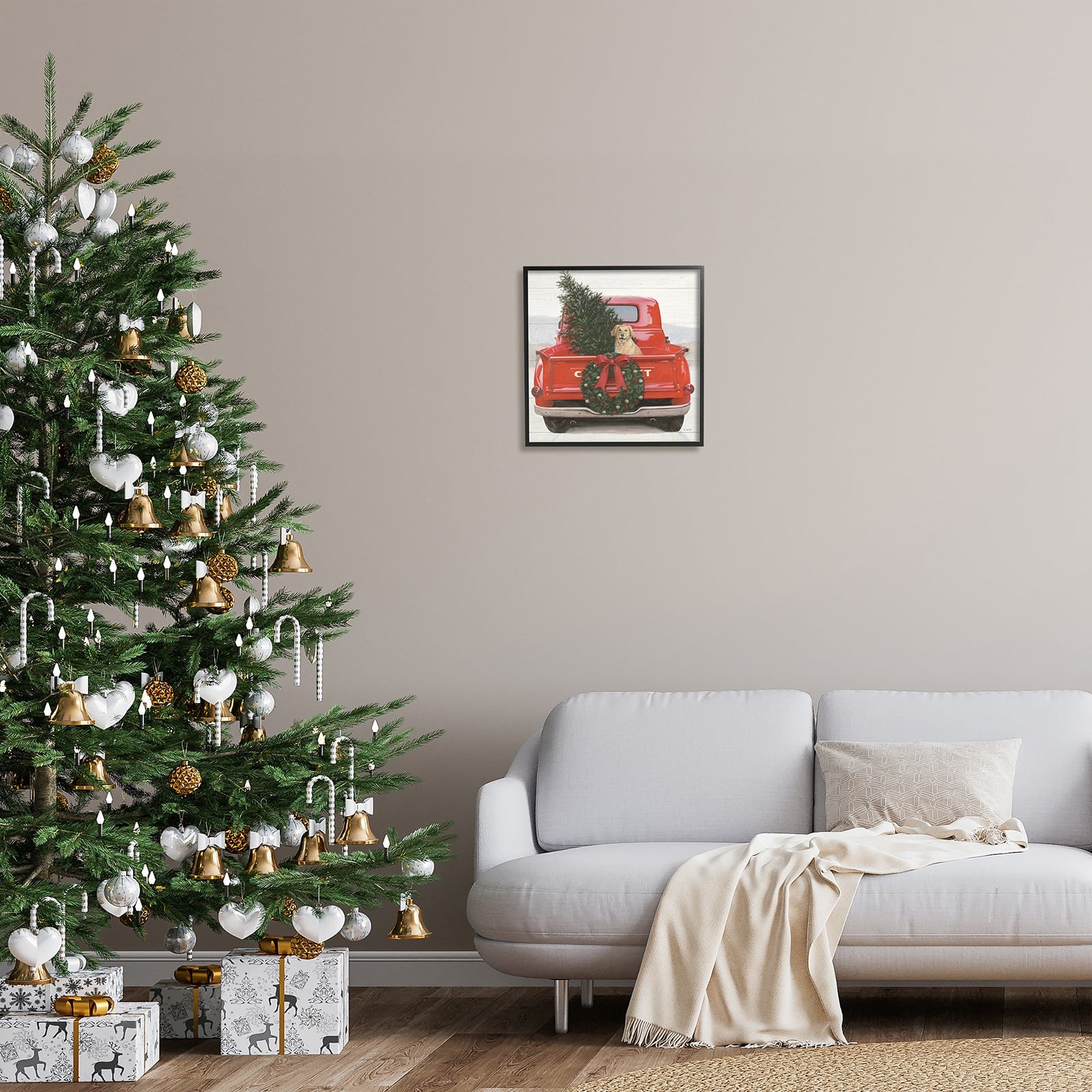 Stupell Industries Festive Dog in Truck Framed Giclee Art