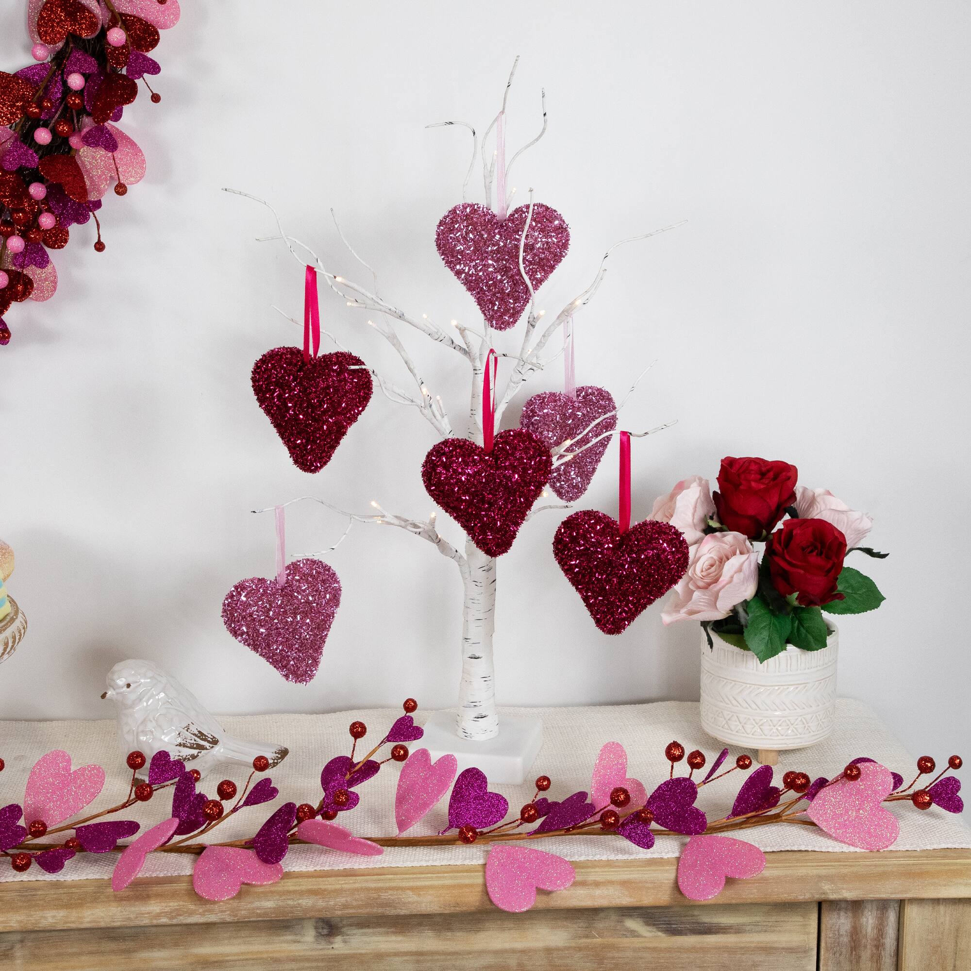 4" Tinsel Shimmering Heart-Shaped Valentine's Day Hanging Décor, 12ct.