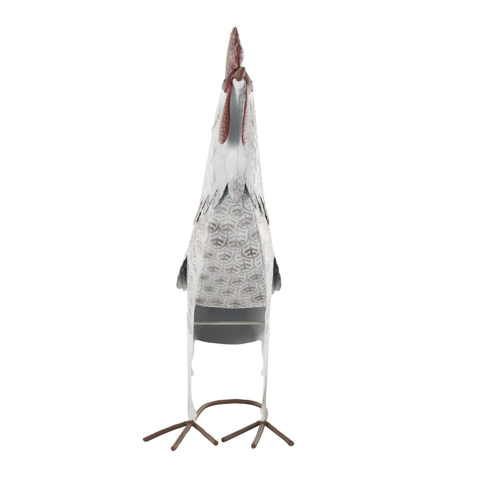 17.5" White Metal Rooster Garden Sculpture