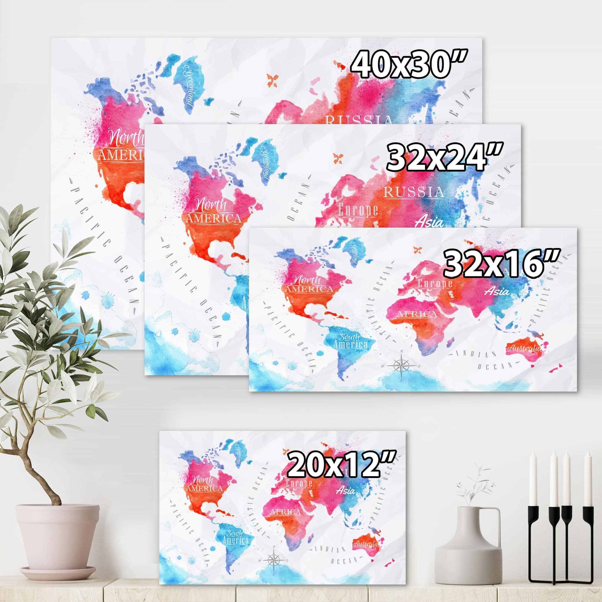 Designart - World Map In and Blue