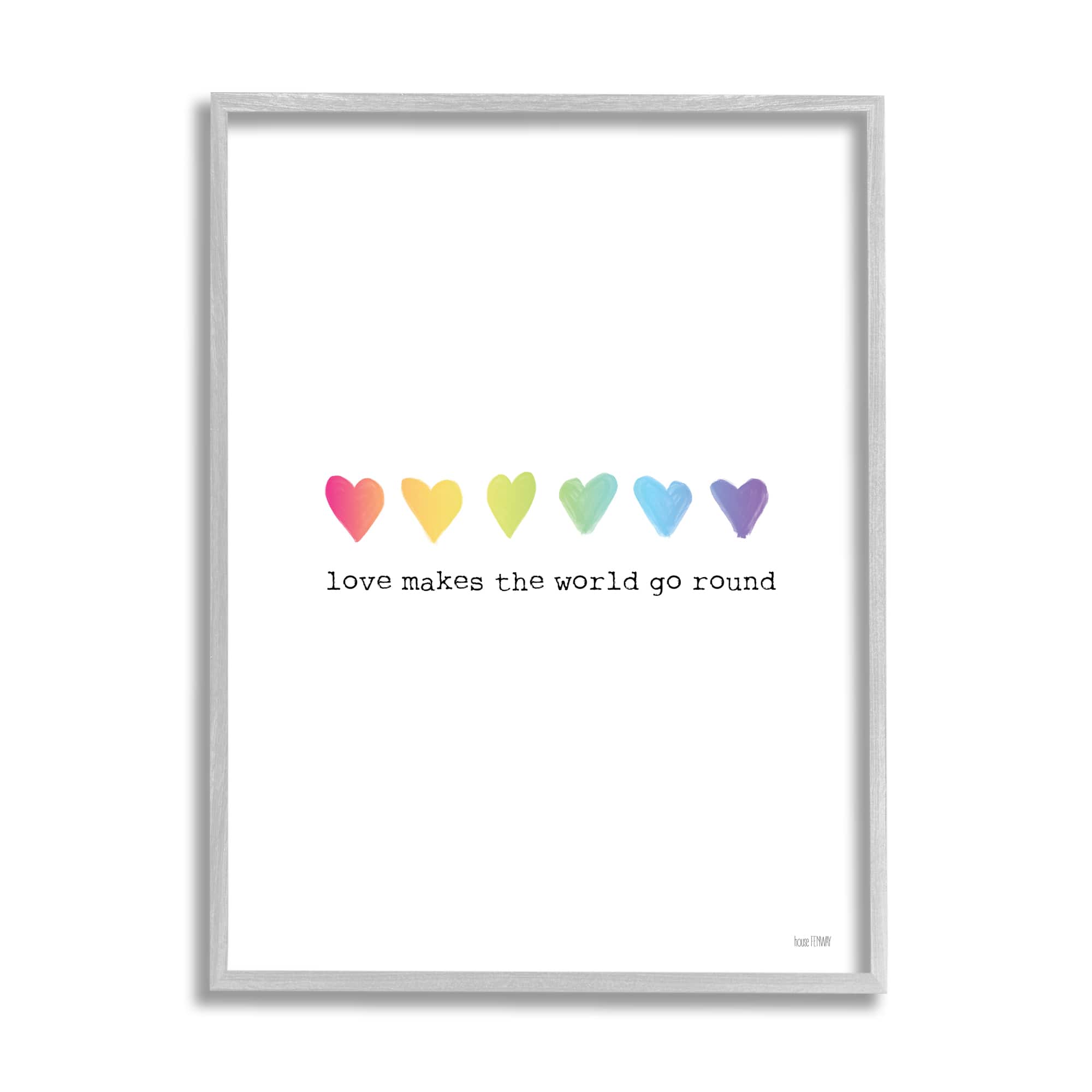 Stupell Industries Love Makes World Go Round Rainbow Heart Ombre Framed Wall Art