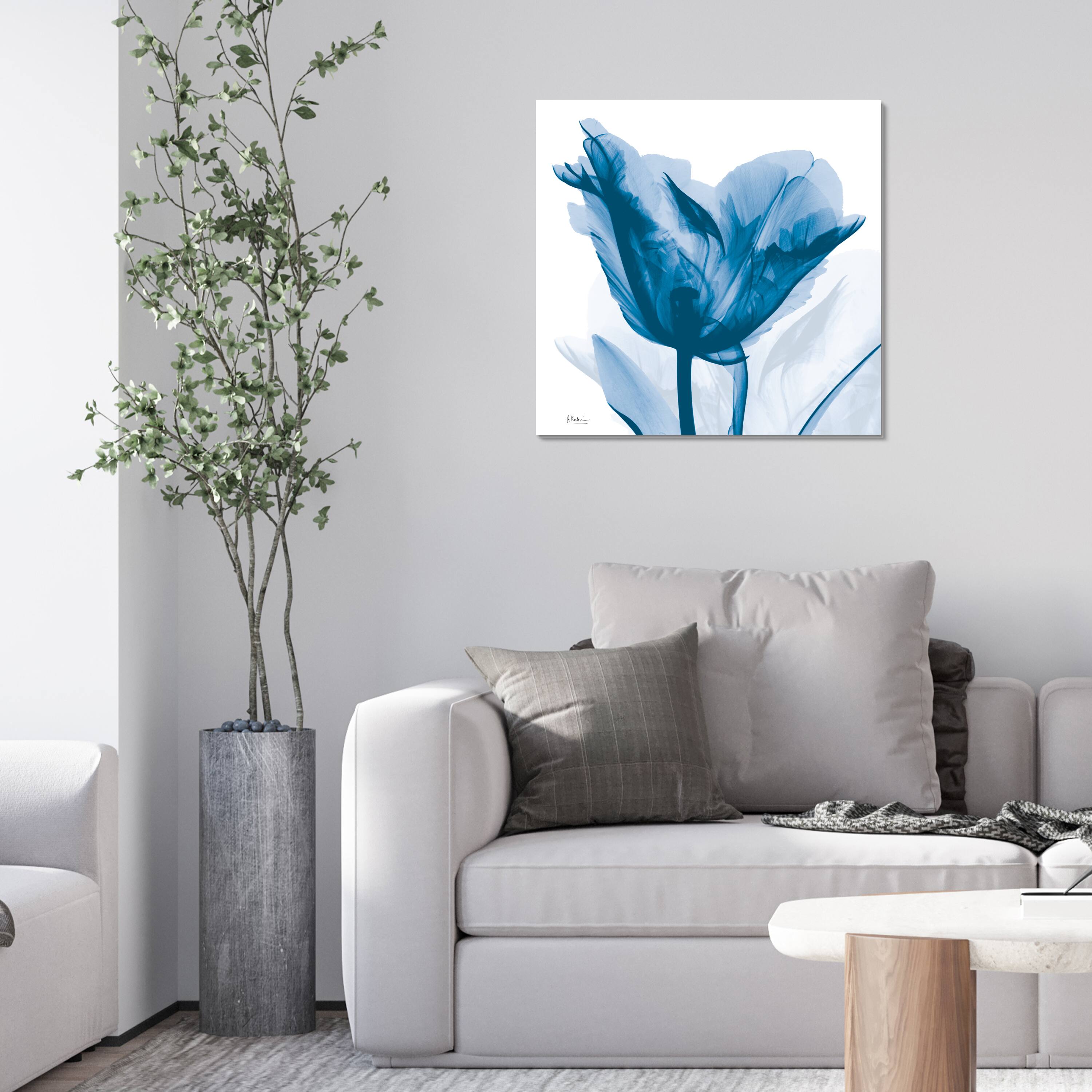 Empire Art Direct 24" x 24" Lusty Blue Tulip Frameless Free Floating Printed Tempered Glass Wall Art