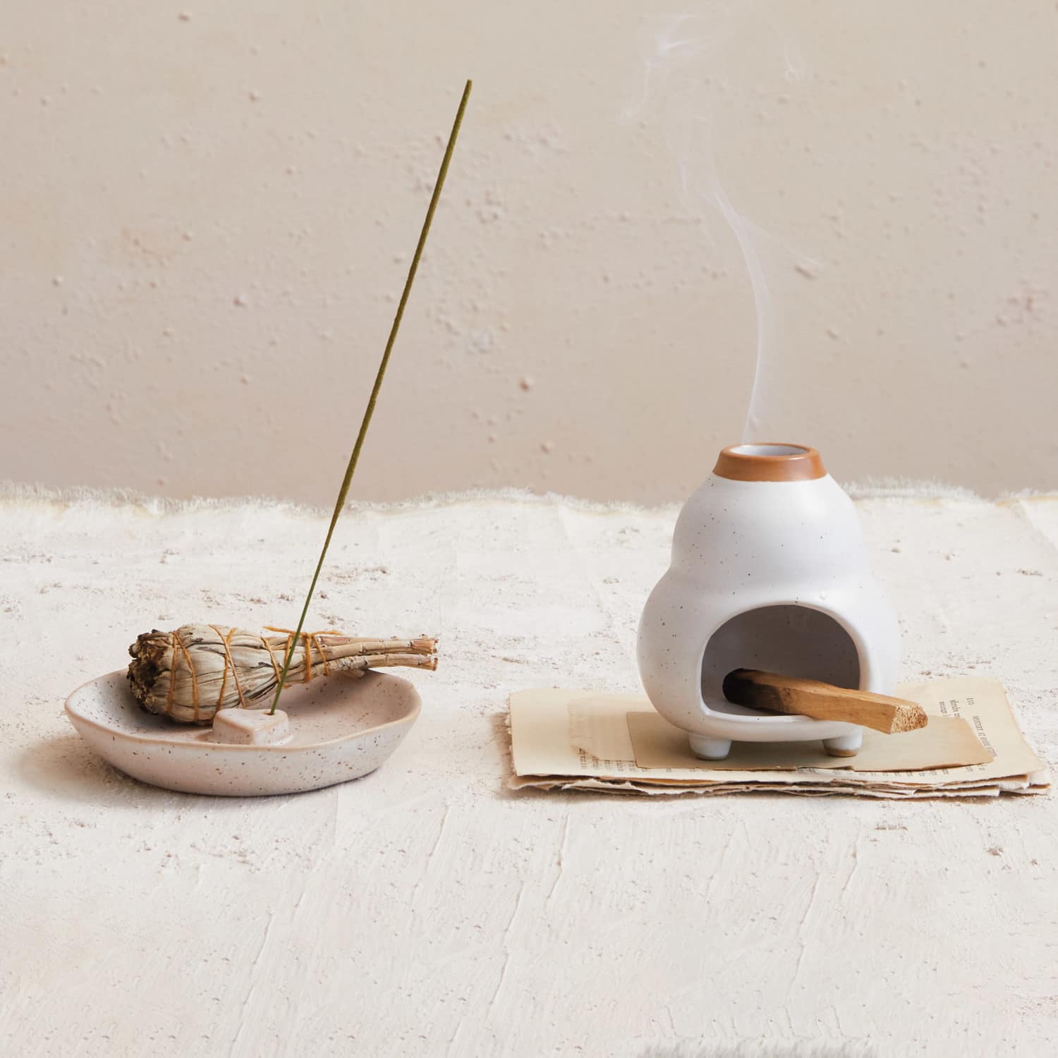 Hello Honey® 4.5" White & Brown Reactive Glaze Stoneware Footed Tealight Candle Holder