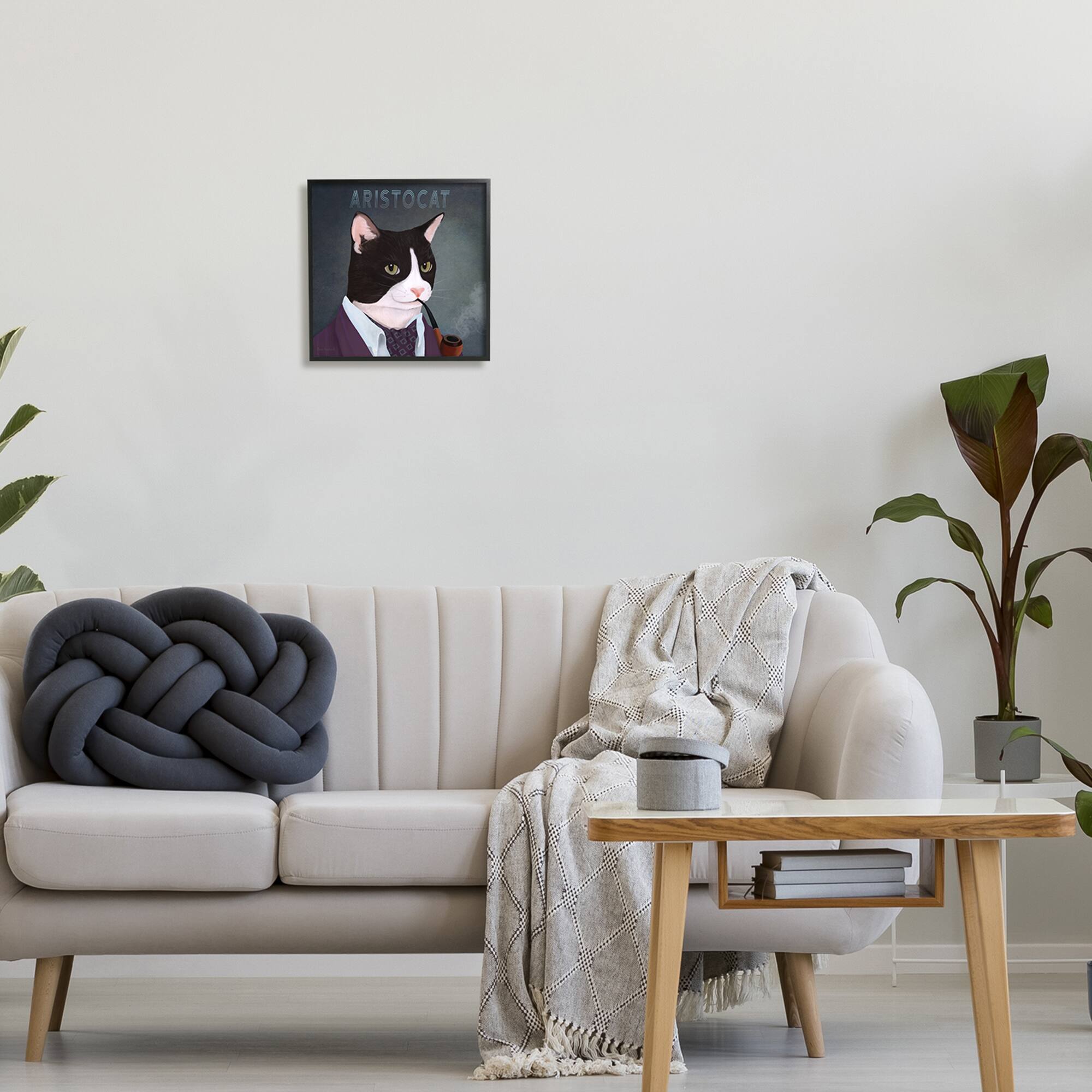 Stupell Industries Aristocat Witty Smiling Cat Portrait Smoking Pipe Framed Giclee Art