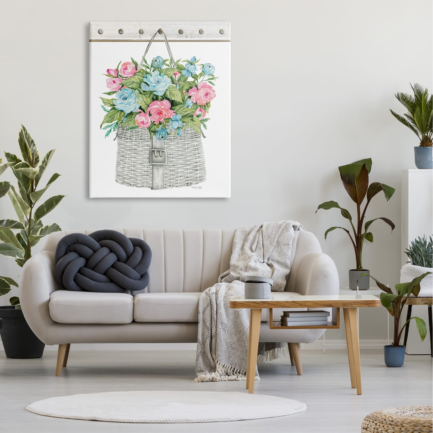 Stupell Industries Blue And Pink Blooming Roses Spring Plant Basket Canvas Wall Art