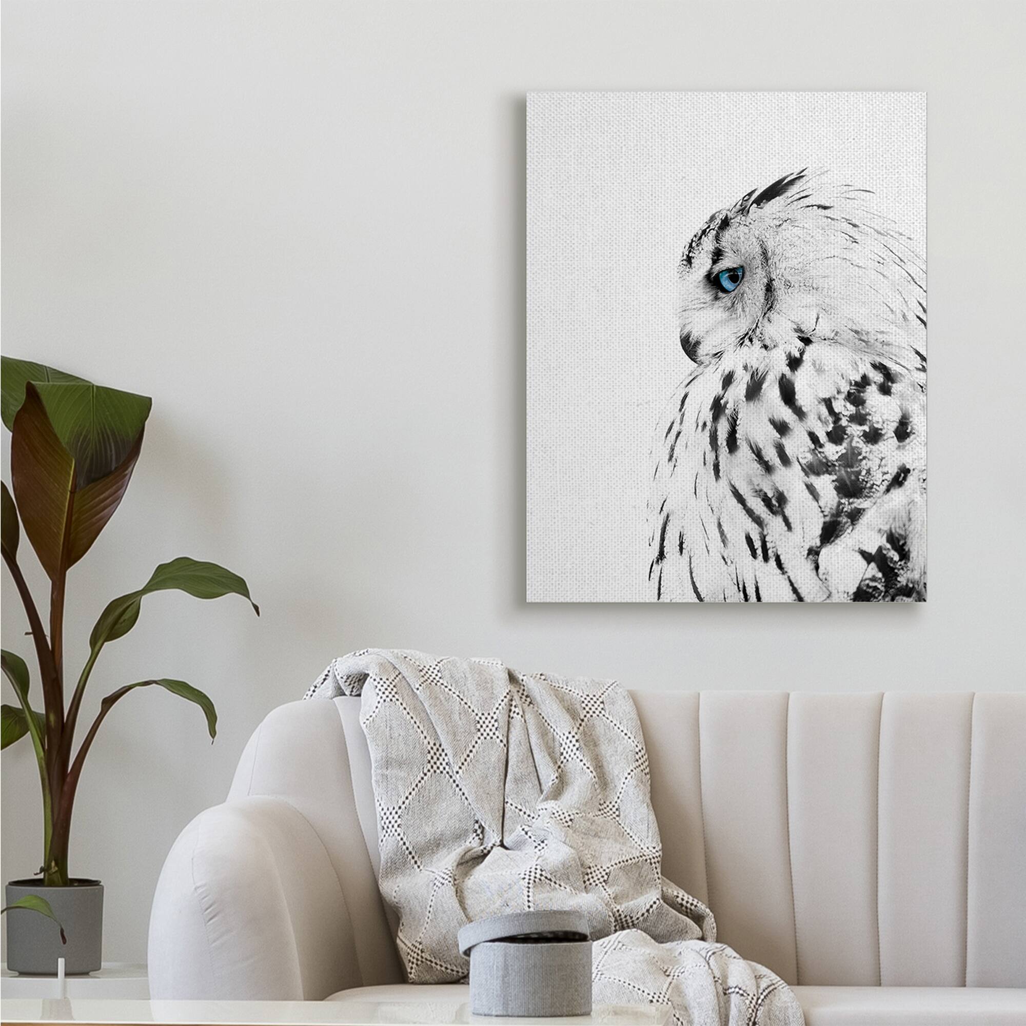 Stupell Industries Snow Owl White Feathers Peering Blue Eyes Canvas Wall Art