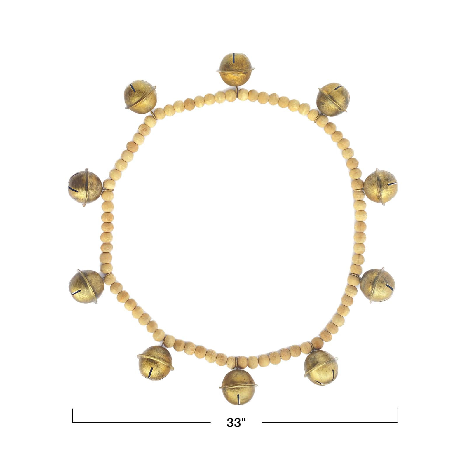 Hello Honey® 2.75ft. Antique Gold Finish Wood Bead & Metal Bell Garland