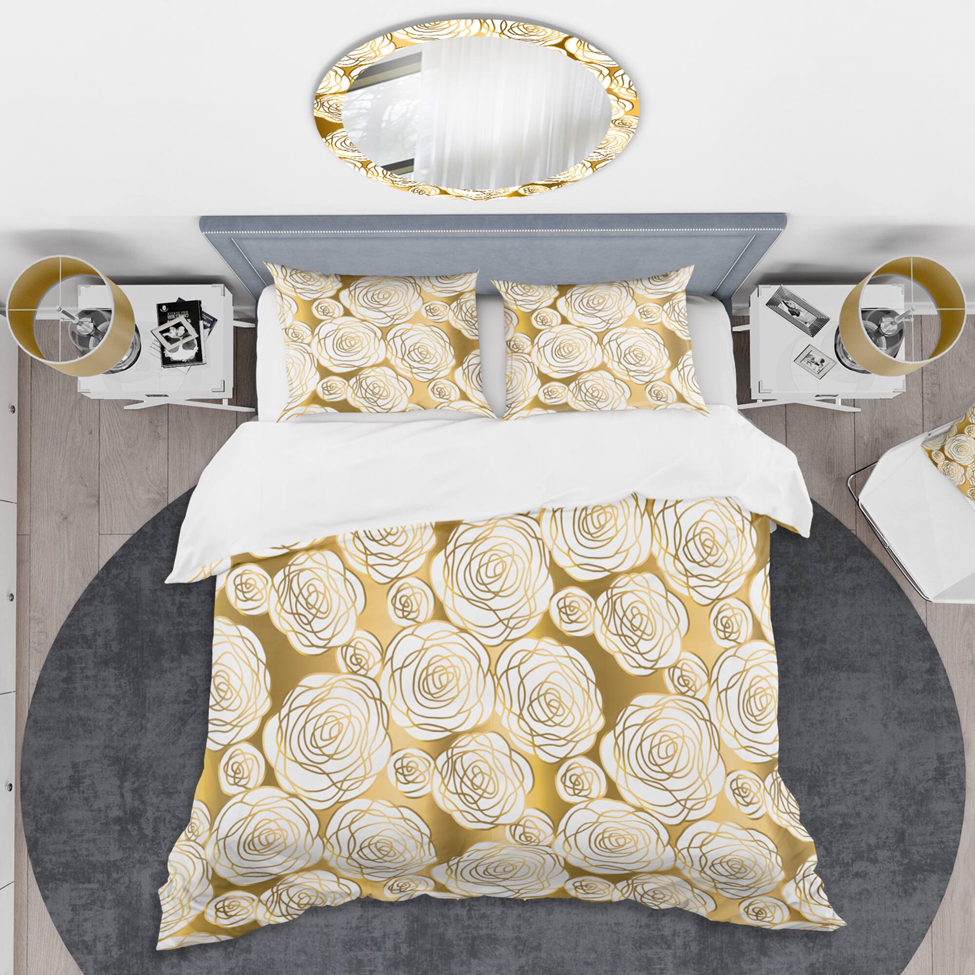 Designart 'Golden Floral III' Mid-Century Duvet Cover Set