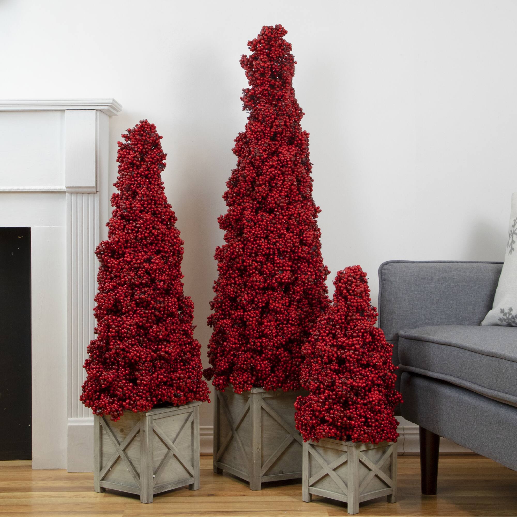 3ft. Unlit Red Berry Cone Artificial Potted Christmas Topiary