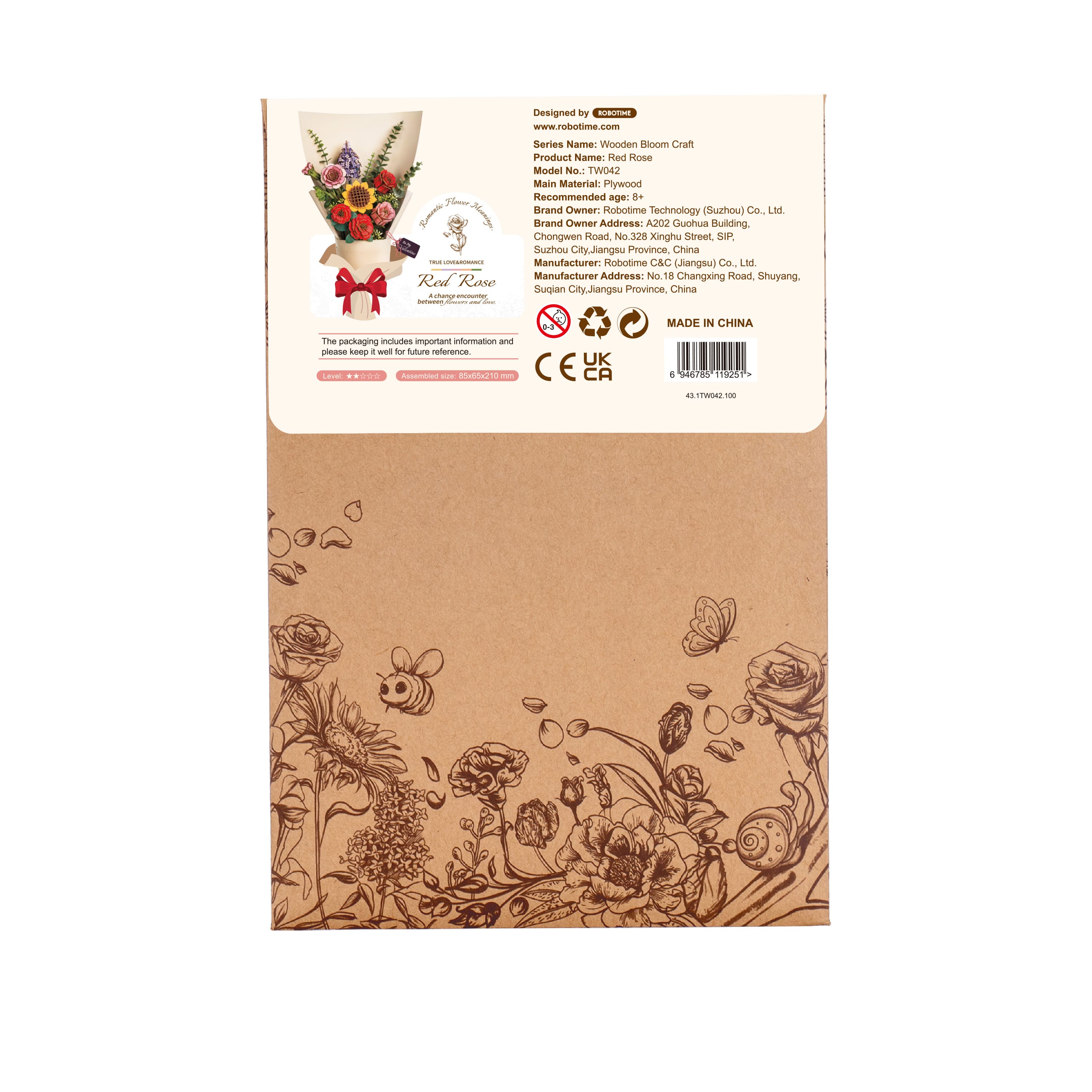 Rowood Red Rose Wooden Bloom Craft