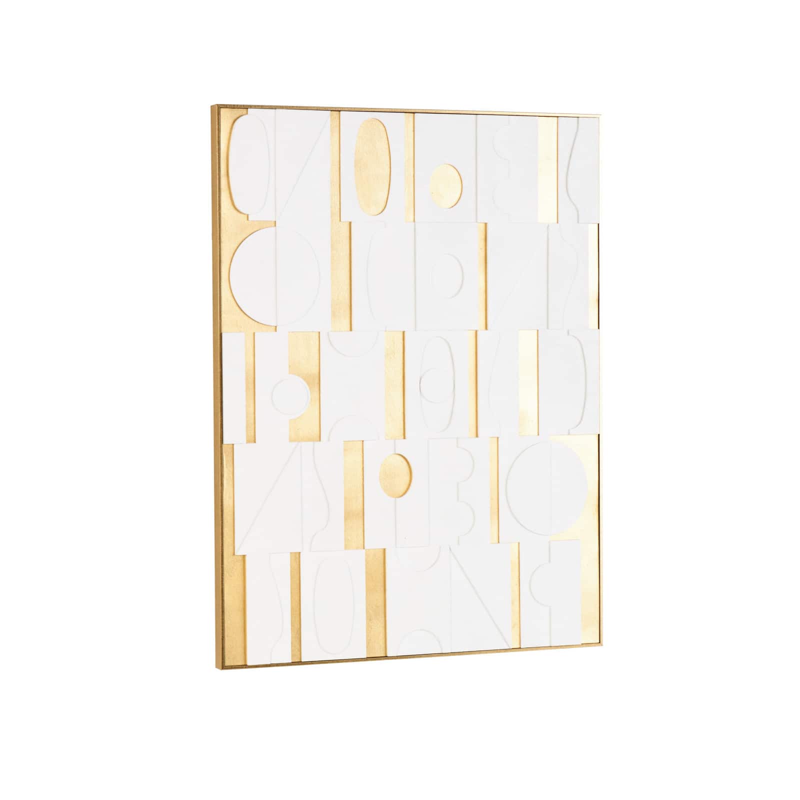 30" x 39" White Wooden Abstract Geometric Shape Framed Wall Art with Gold Accents
