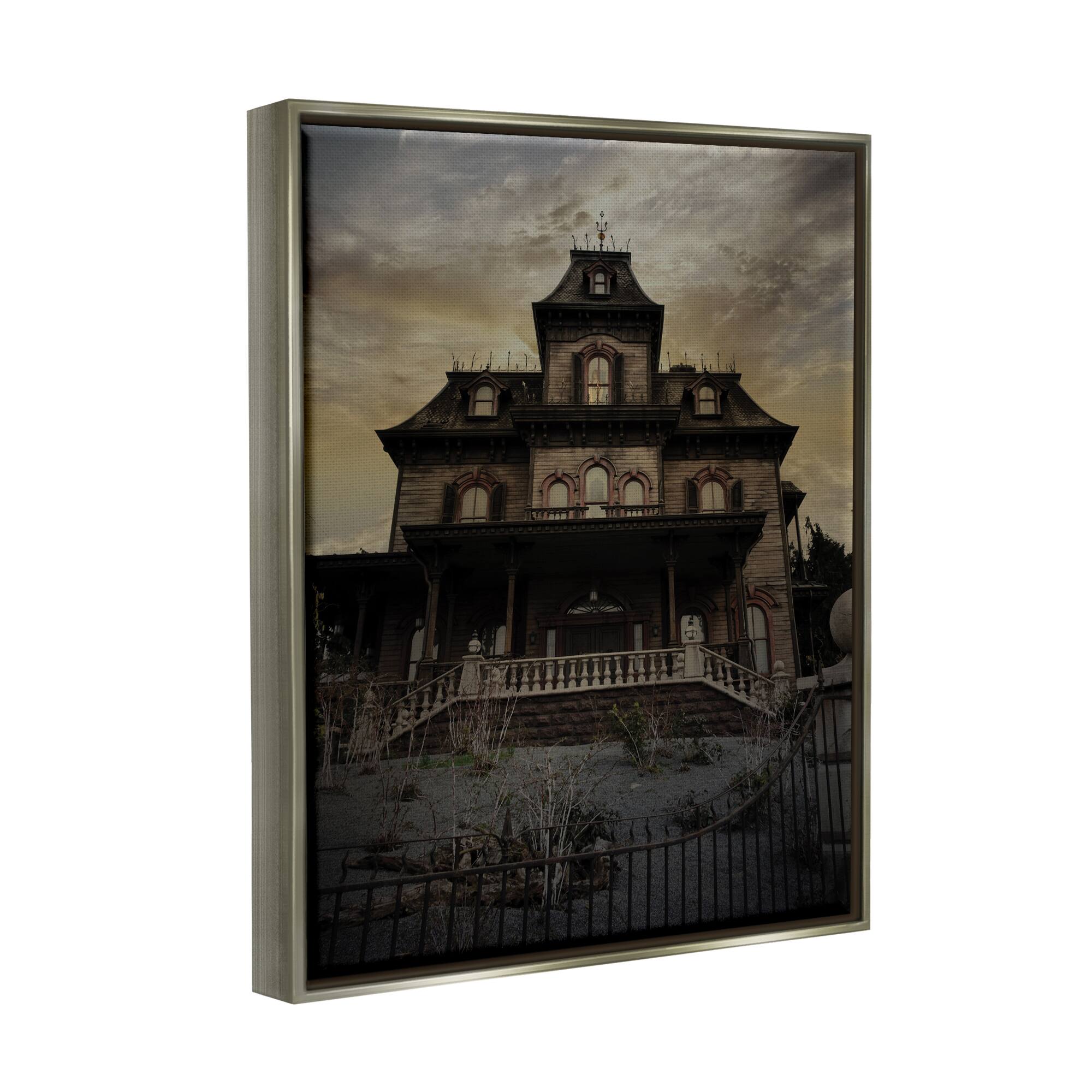 Stupell Industries Haunted House Landscape Framed Floater Canvas Wall Art