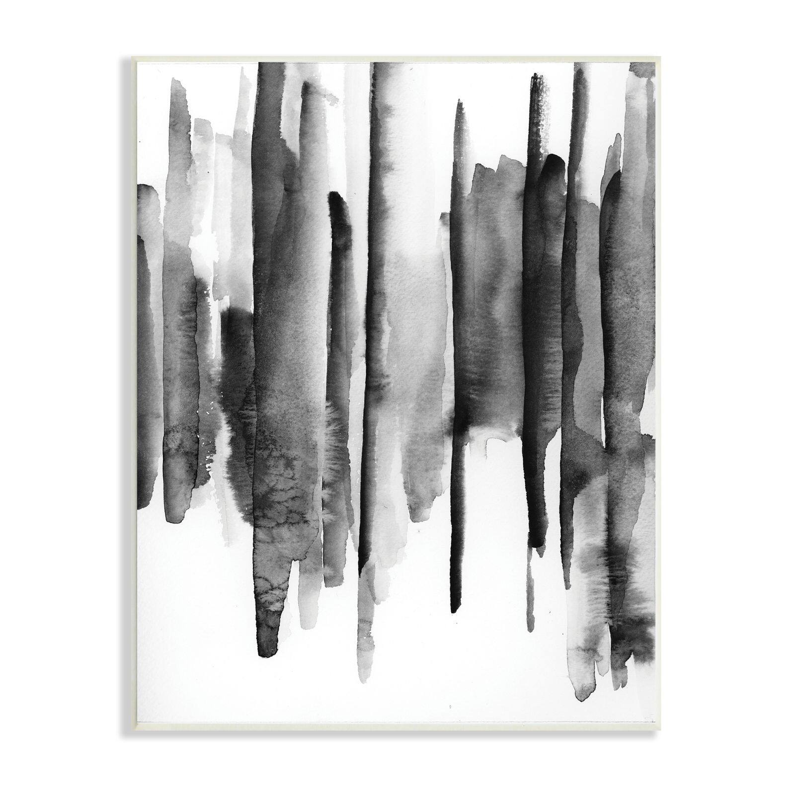 Stupell Industries Vertical Black Ink Strokes Abstract Watercolor Over White Wall Plaque