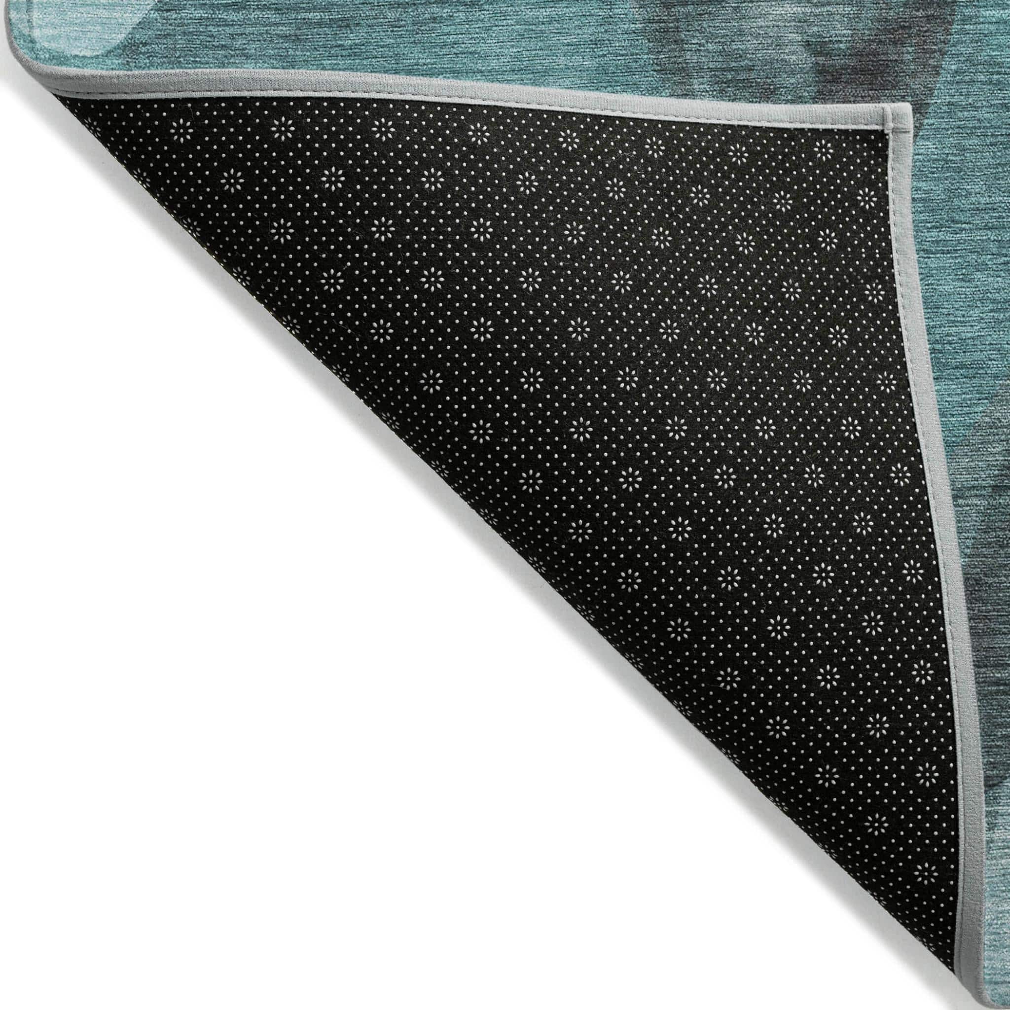 HomeRoots 30" x 20" Teal Abstract Washable Non-Skid Indoor/Outdoor Area Rug