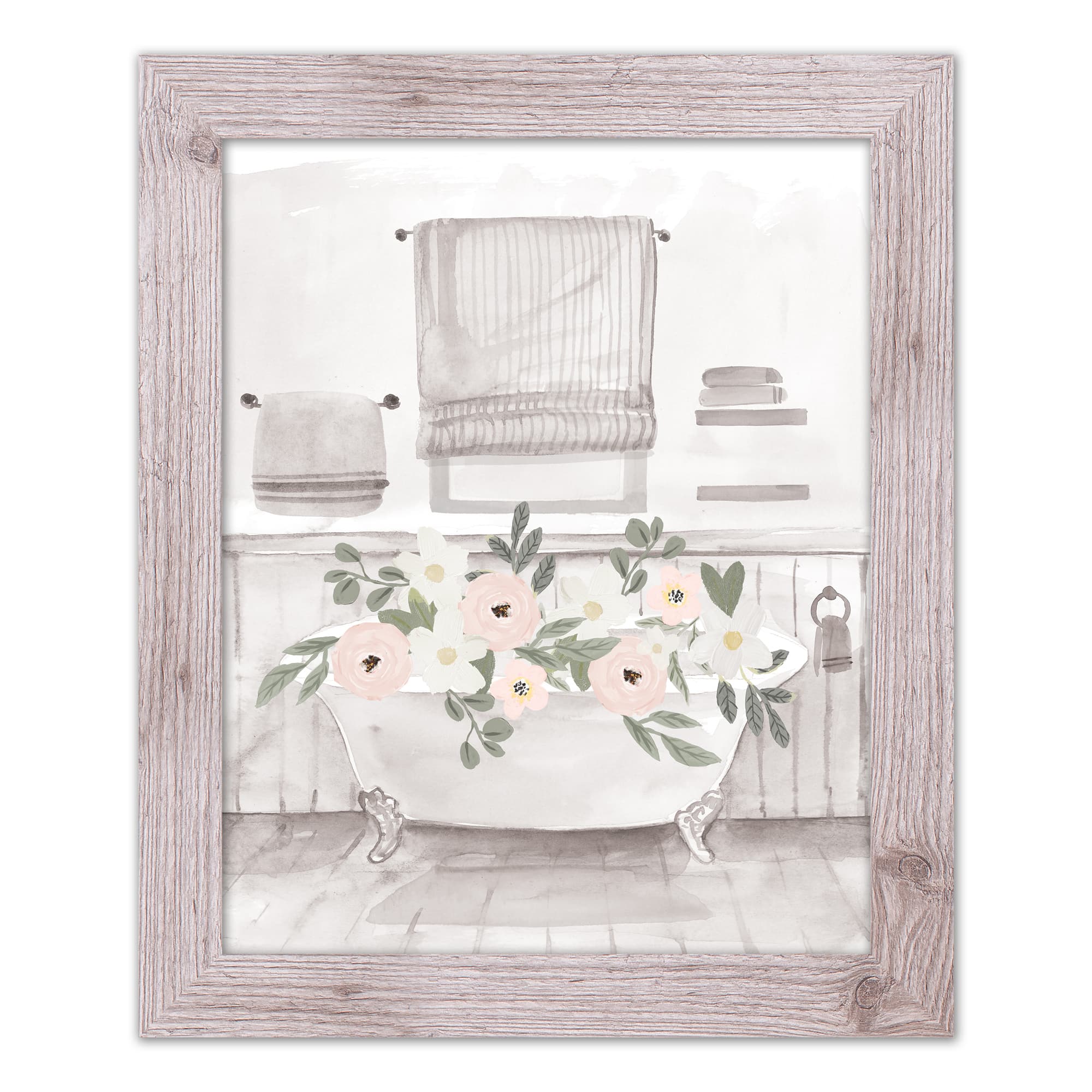 Soft Floral Bathtub Framed Print Wall Hanging