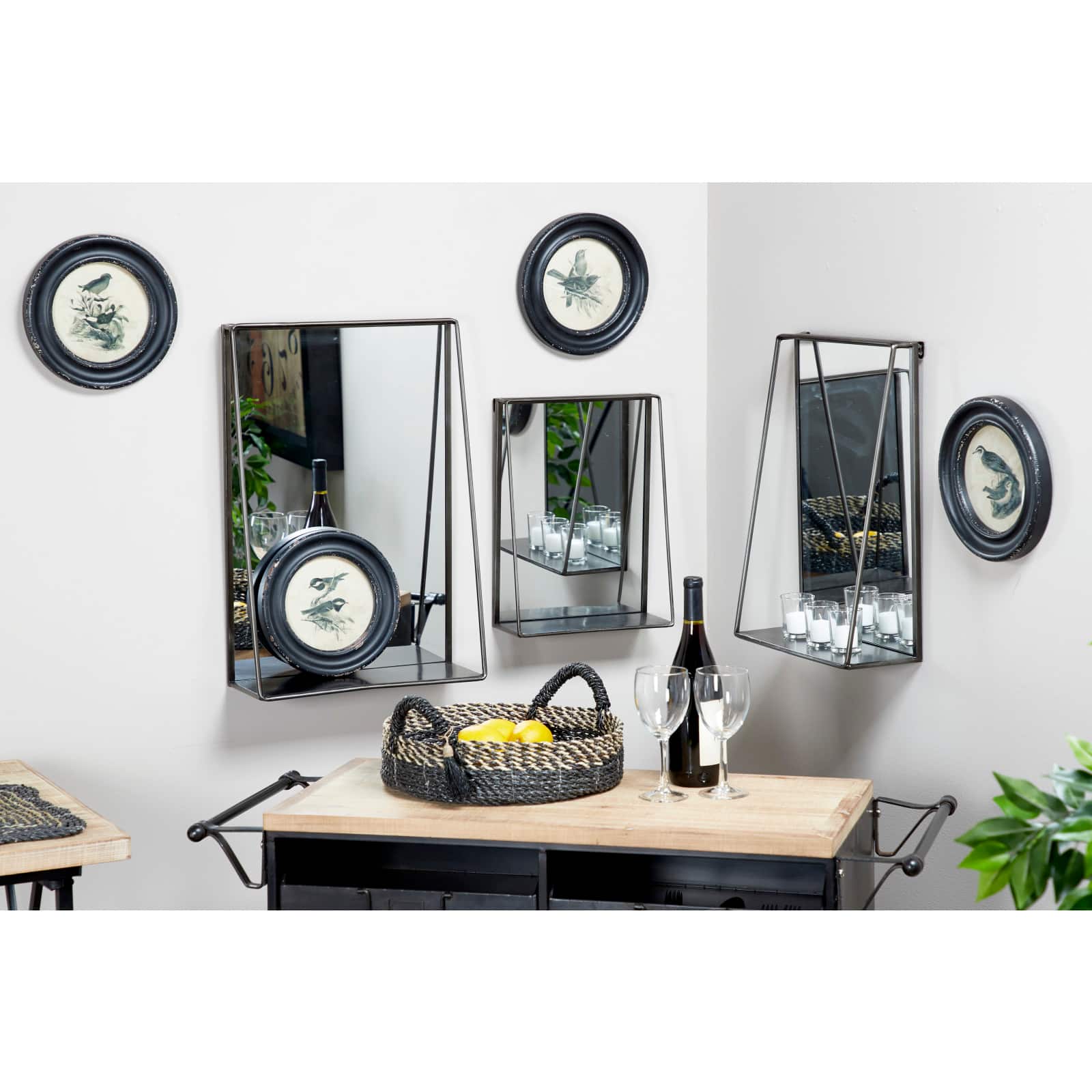 Gold Metal Industrial Wall Mirror, 3ct.
