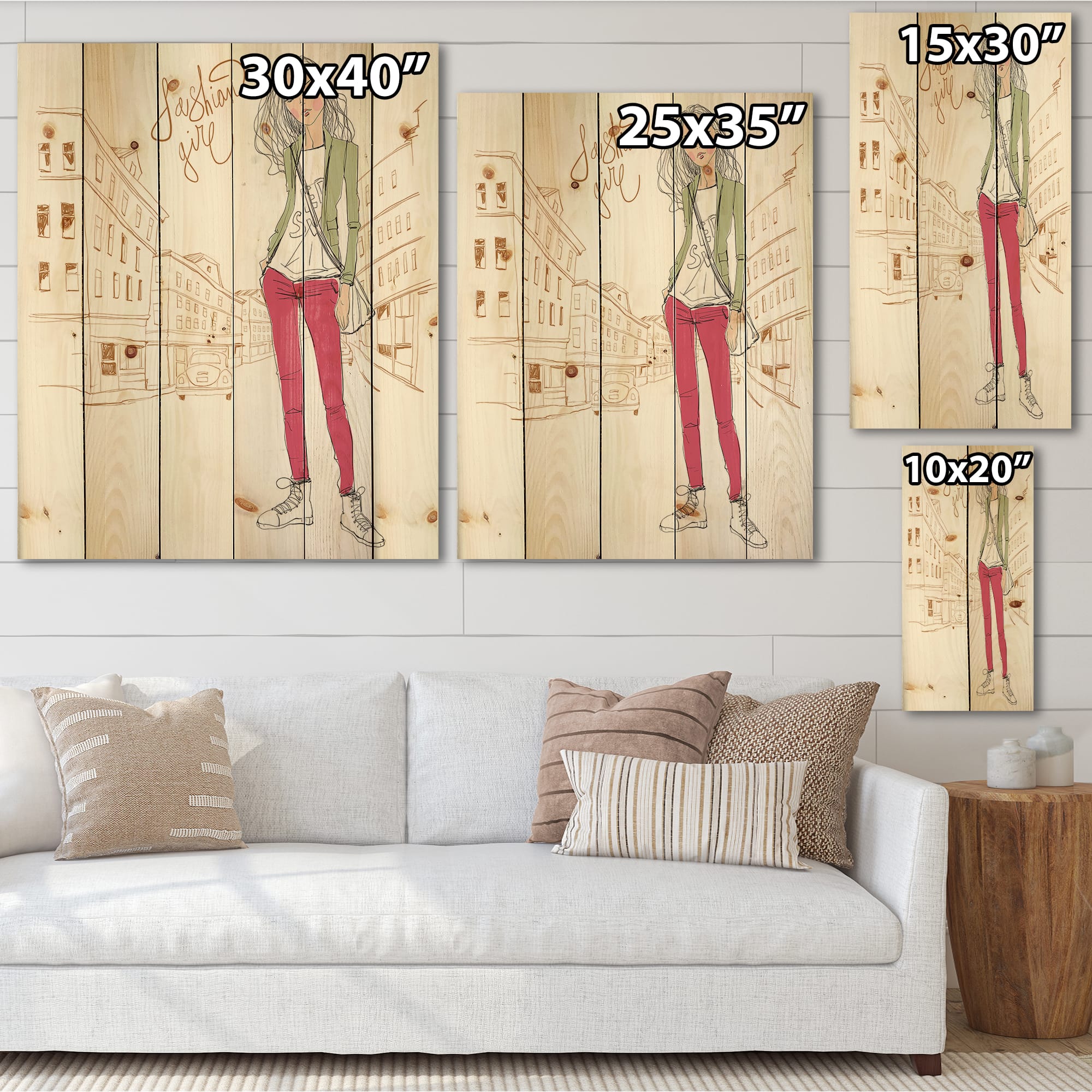 Designart - Trendy Fashion Girl II - Children's Art Print on Natural Pine Wood